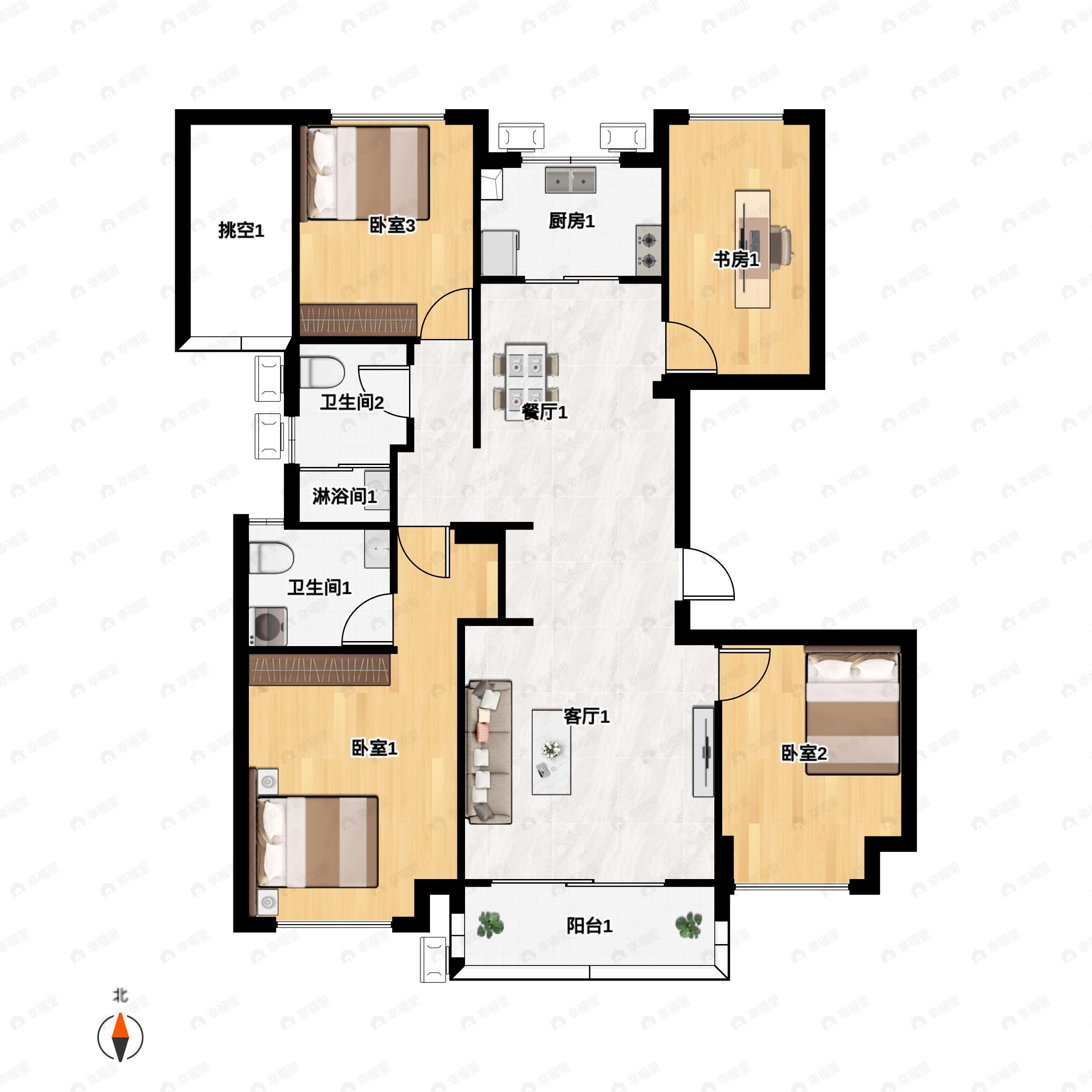 4室2厅2卫建面123平户型图