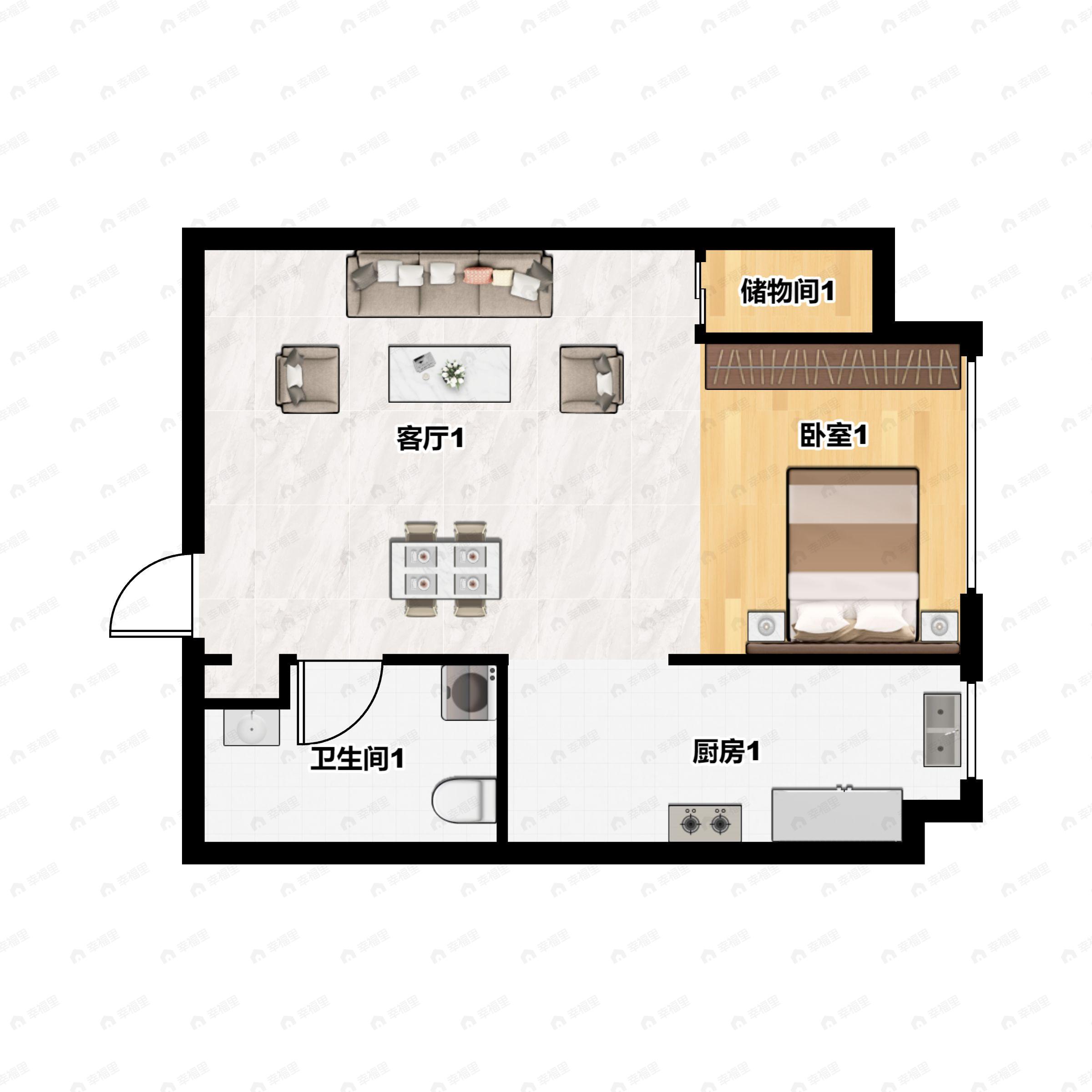 1室1厅1卫建面56平户型图