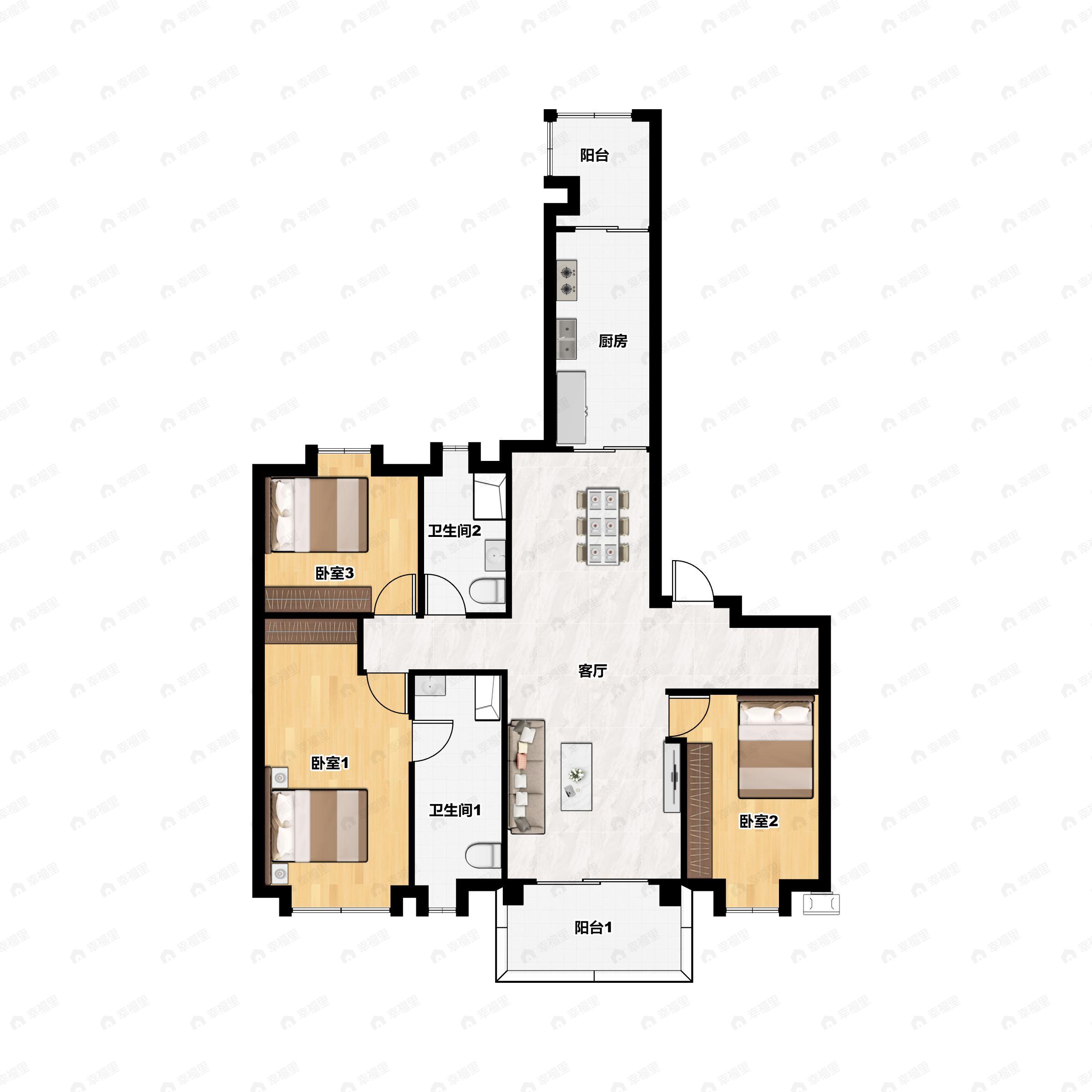 3室2厅2卫建面180平户型图