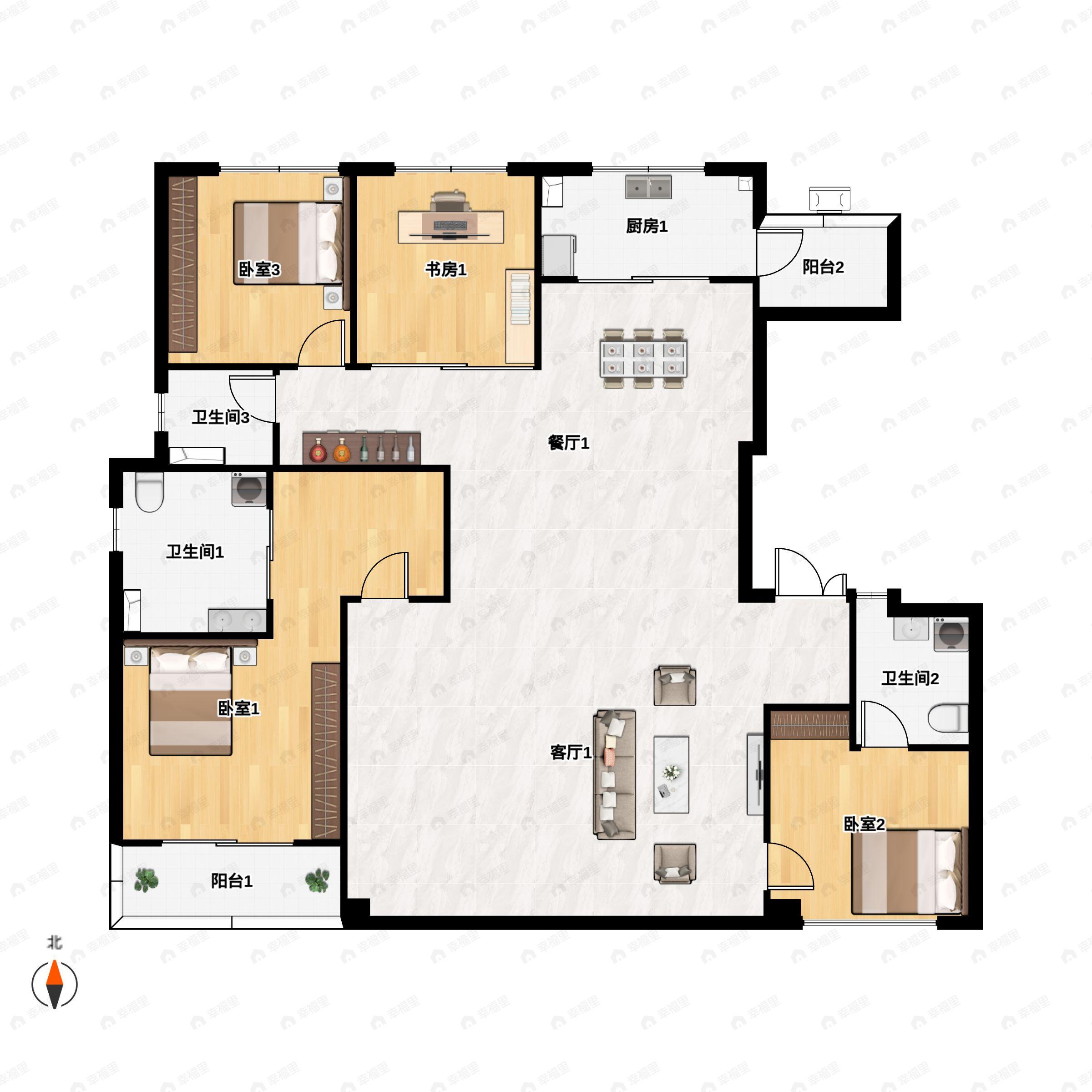 中粮奥体壹号4室2厅3卫户型图