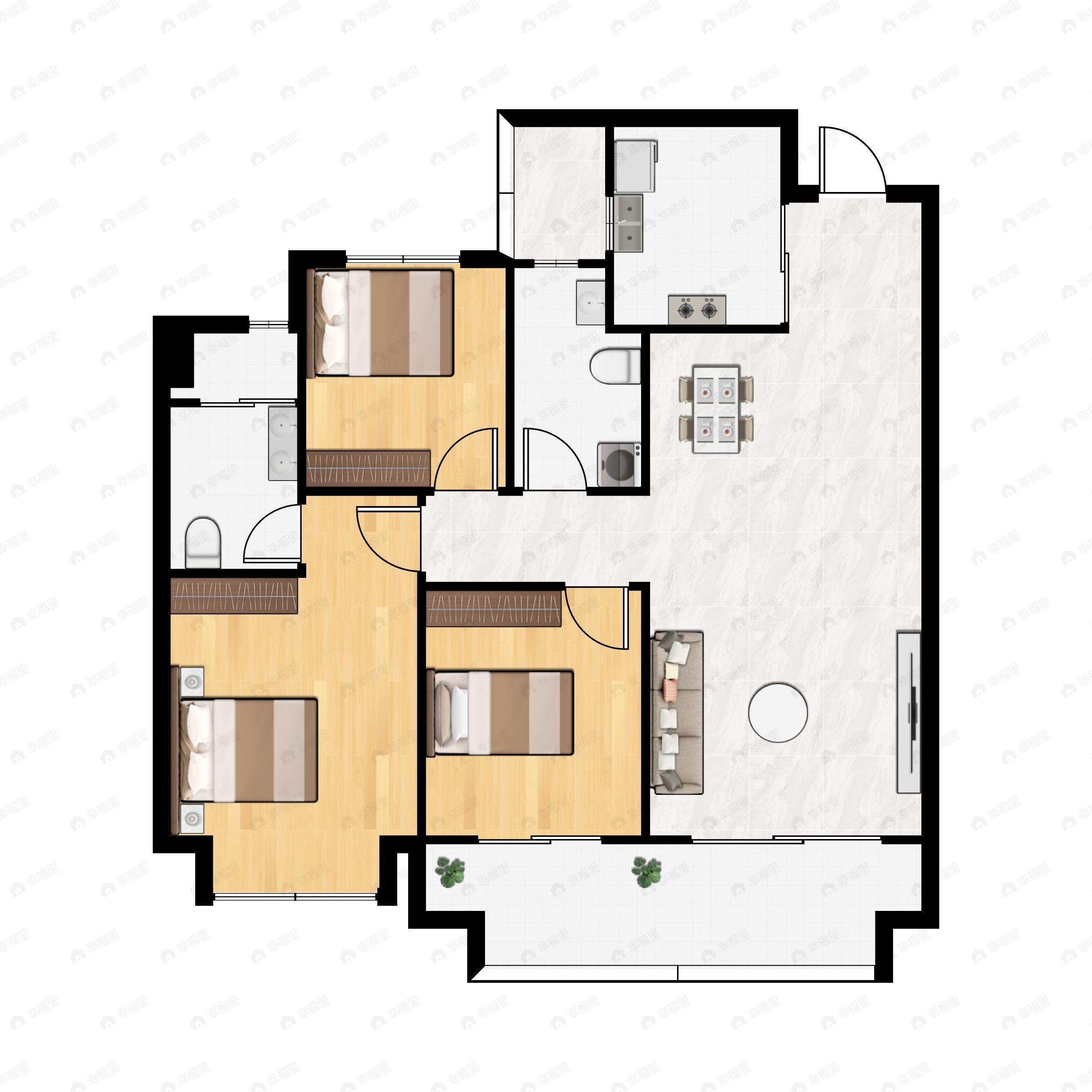 3室2厅2卫建面108平户型图
