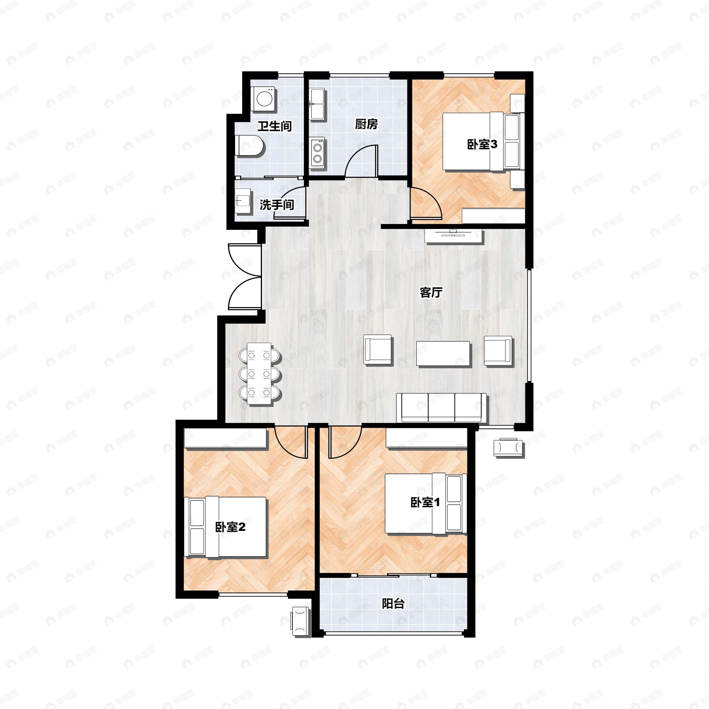 3室2厅1卫建面110平户型图