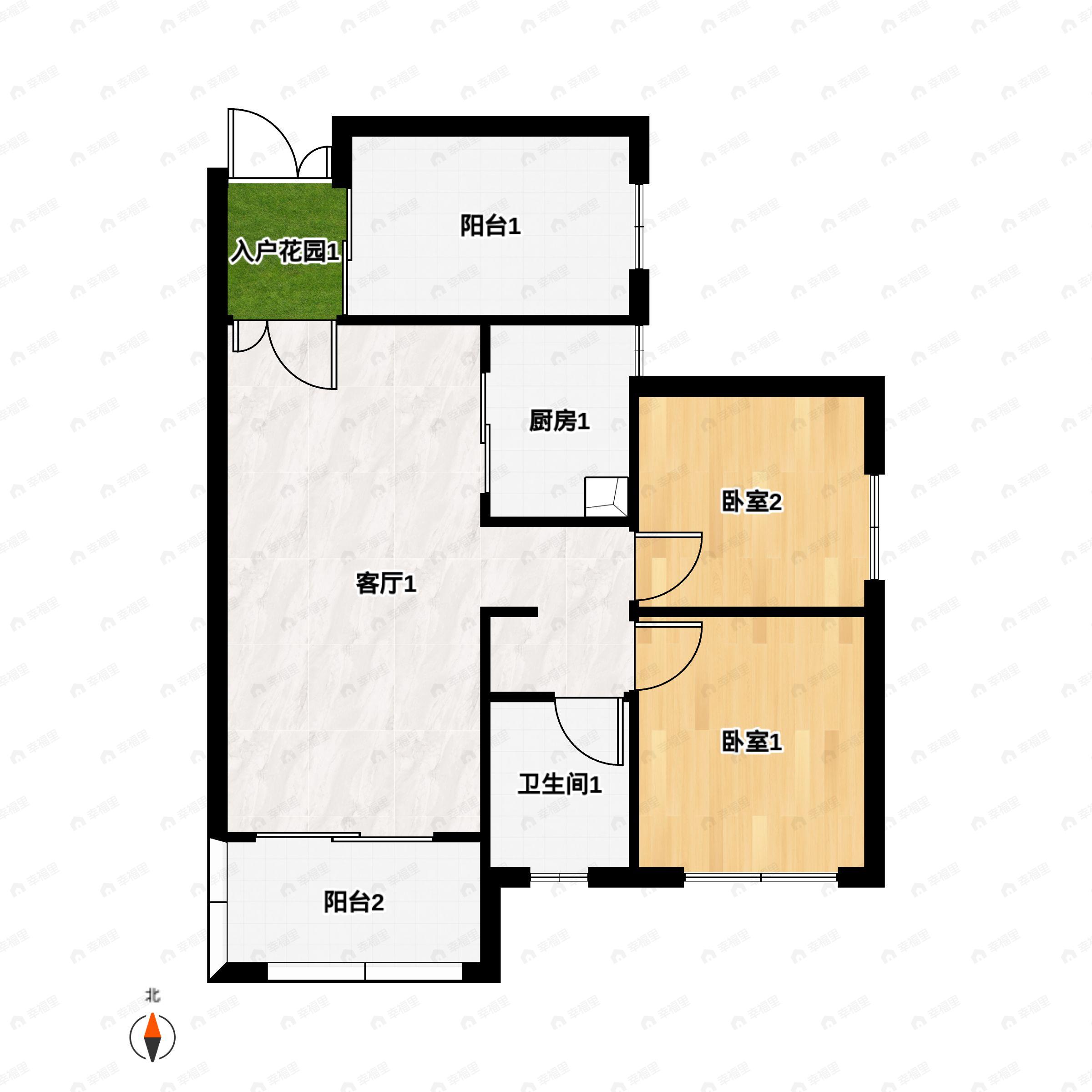 3室2厅1卫建面80平户型图