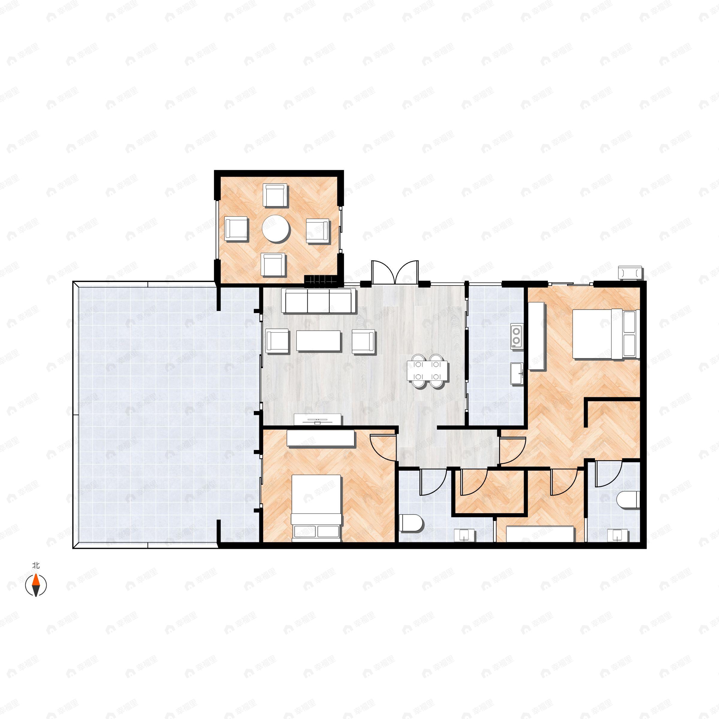 2室2厅2卫建面98平户型图