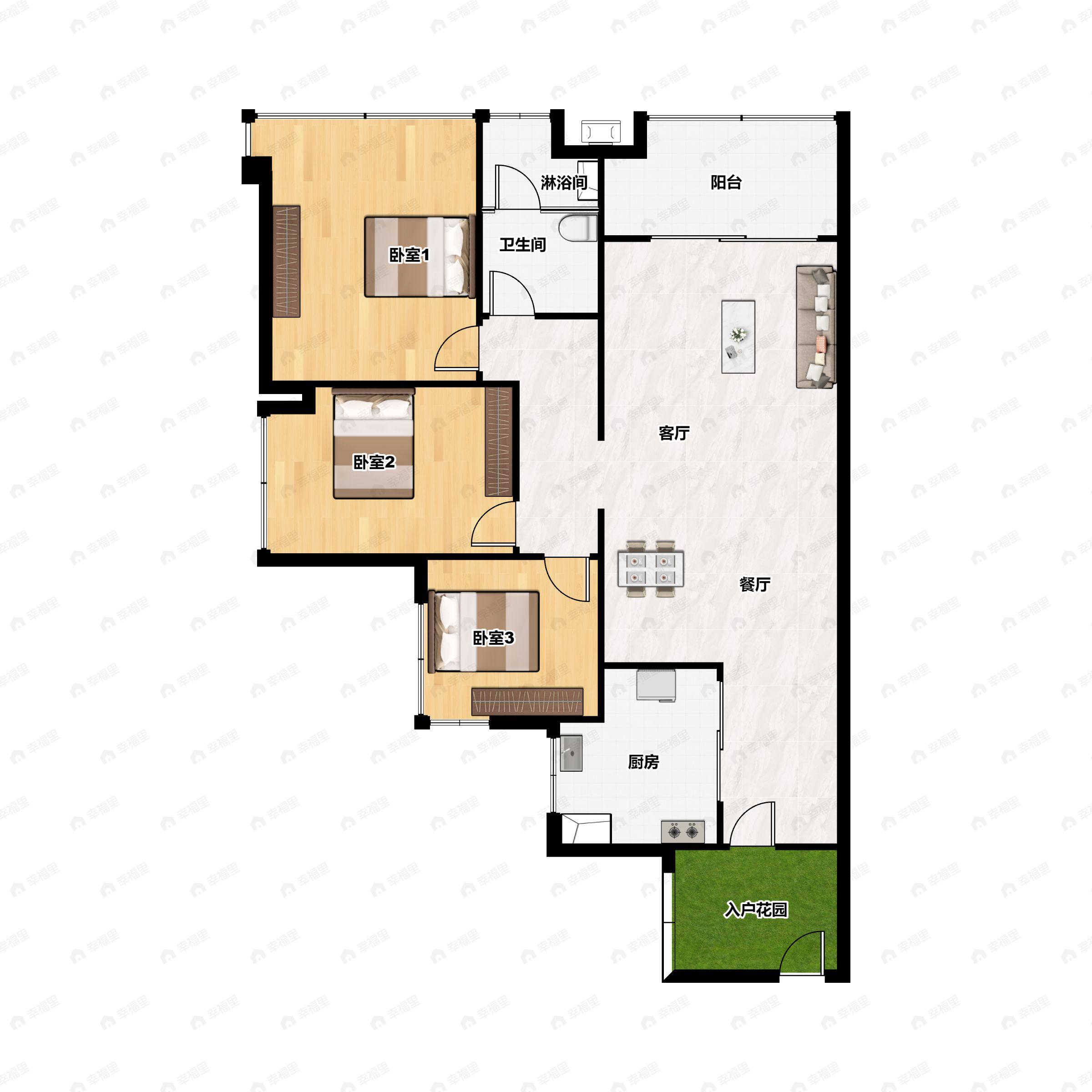 3室2厅1卫建面85平户型图
