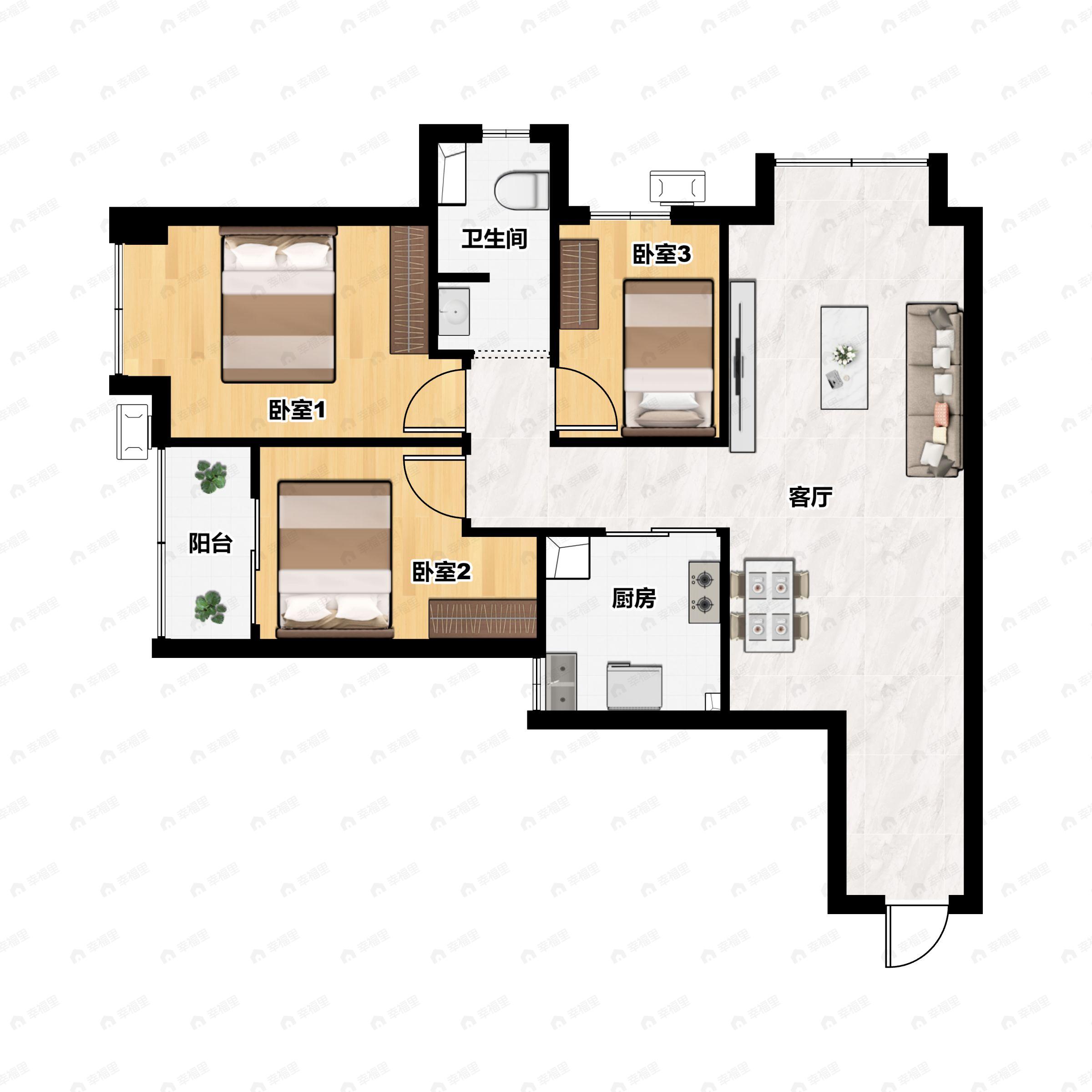 3室2厅1卫建面96平户型图