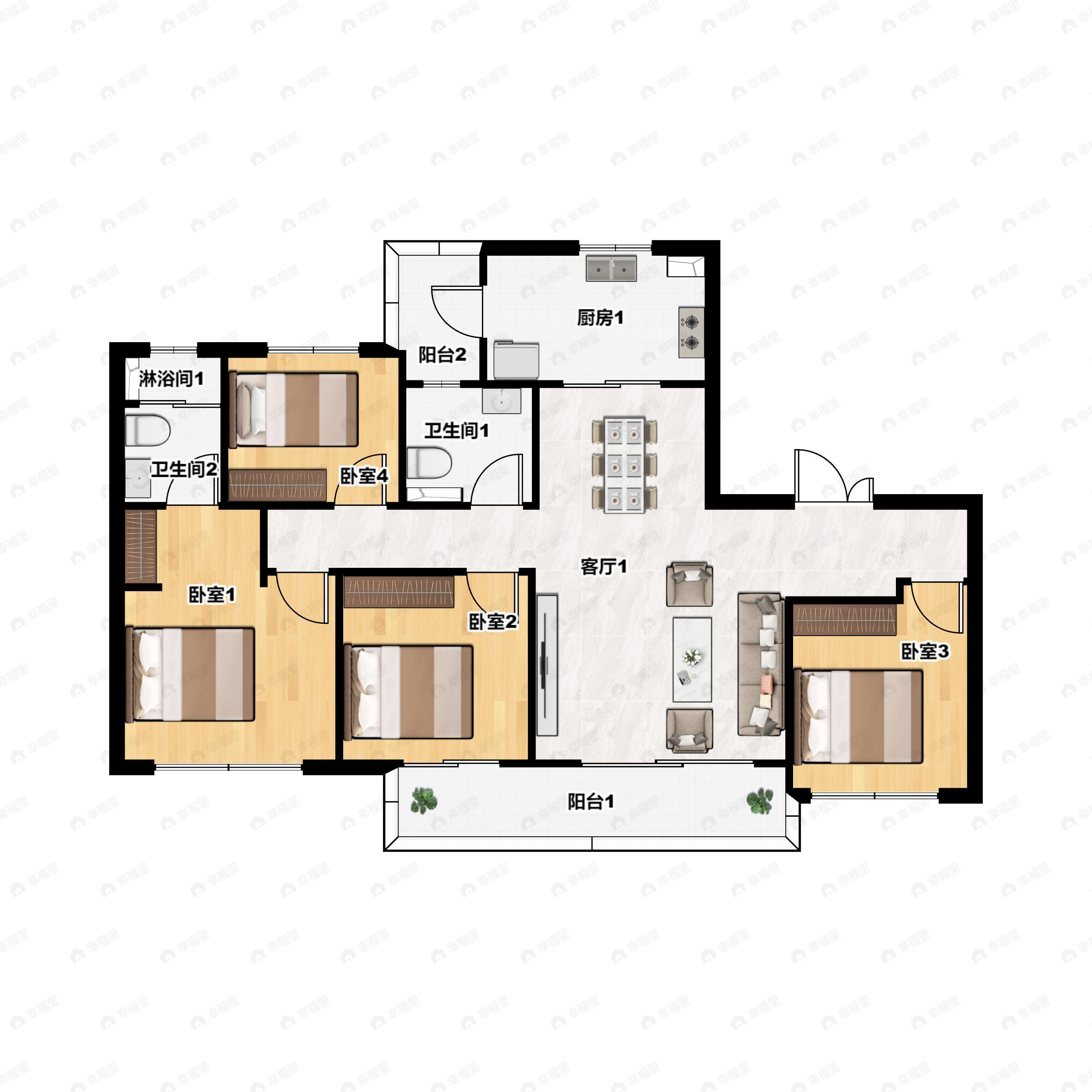 首开龙湖景粼玖序4室2厅2卫户型图