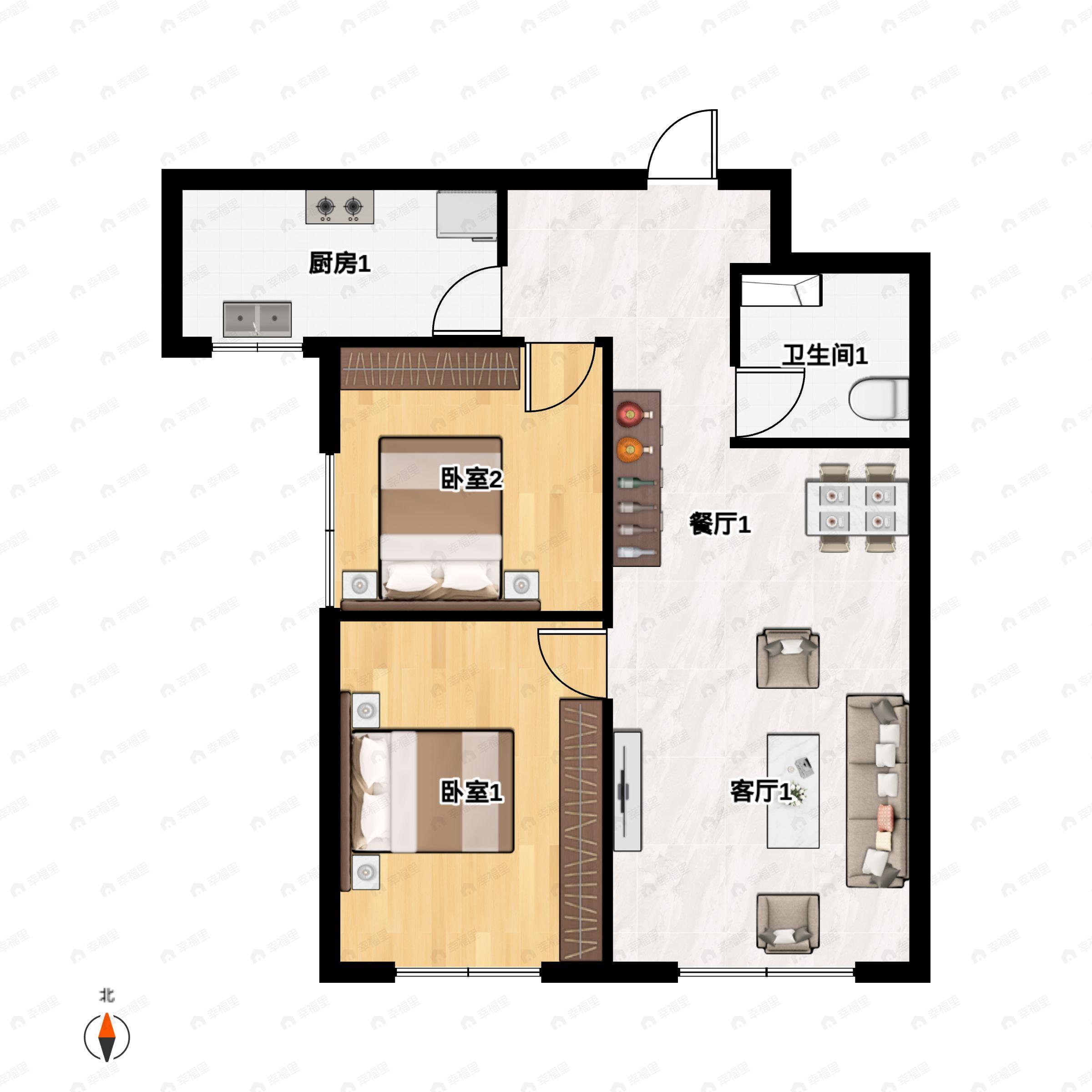 2室2厅1卫建面93平南户型图