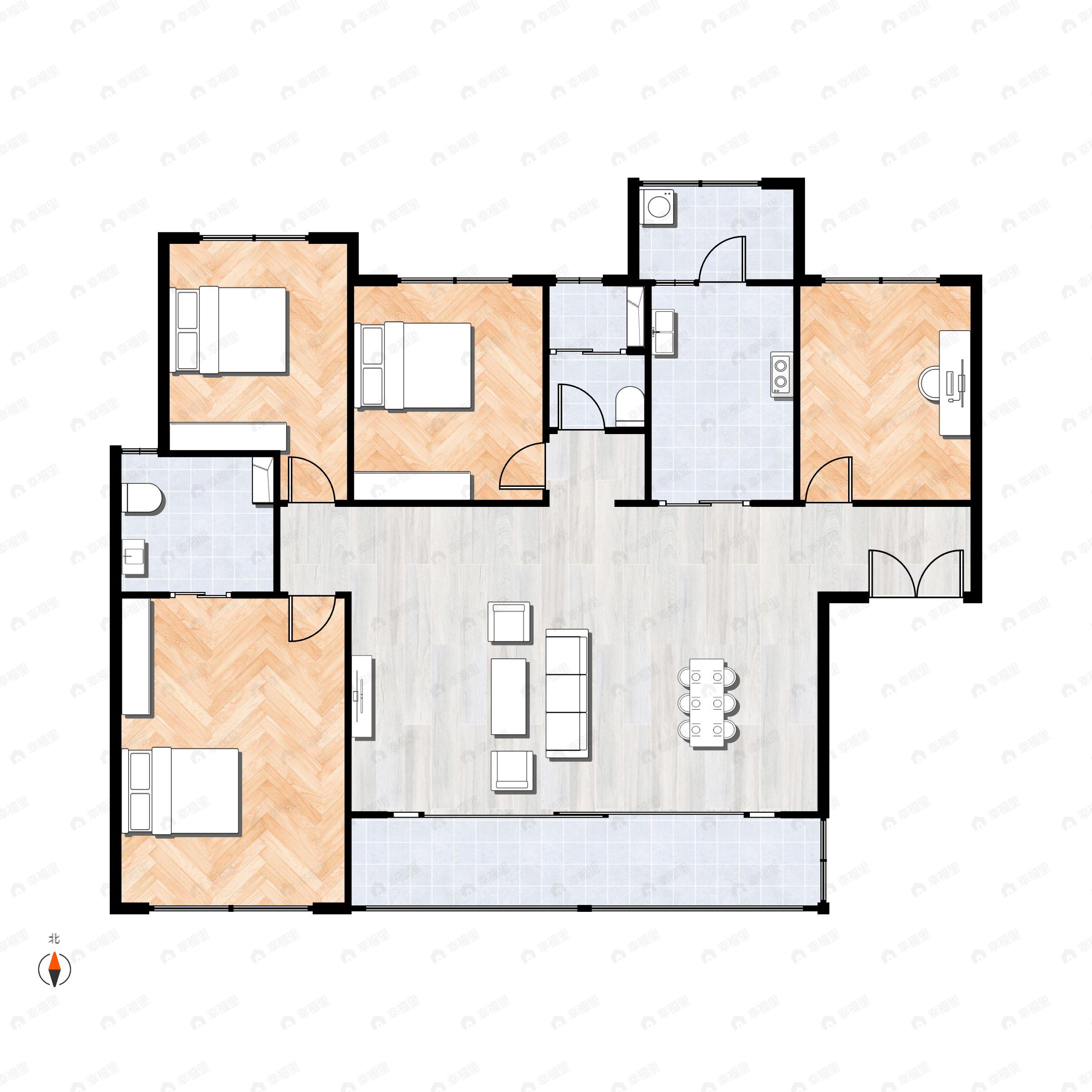 4室2厅2卫建面144平西北户型图