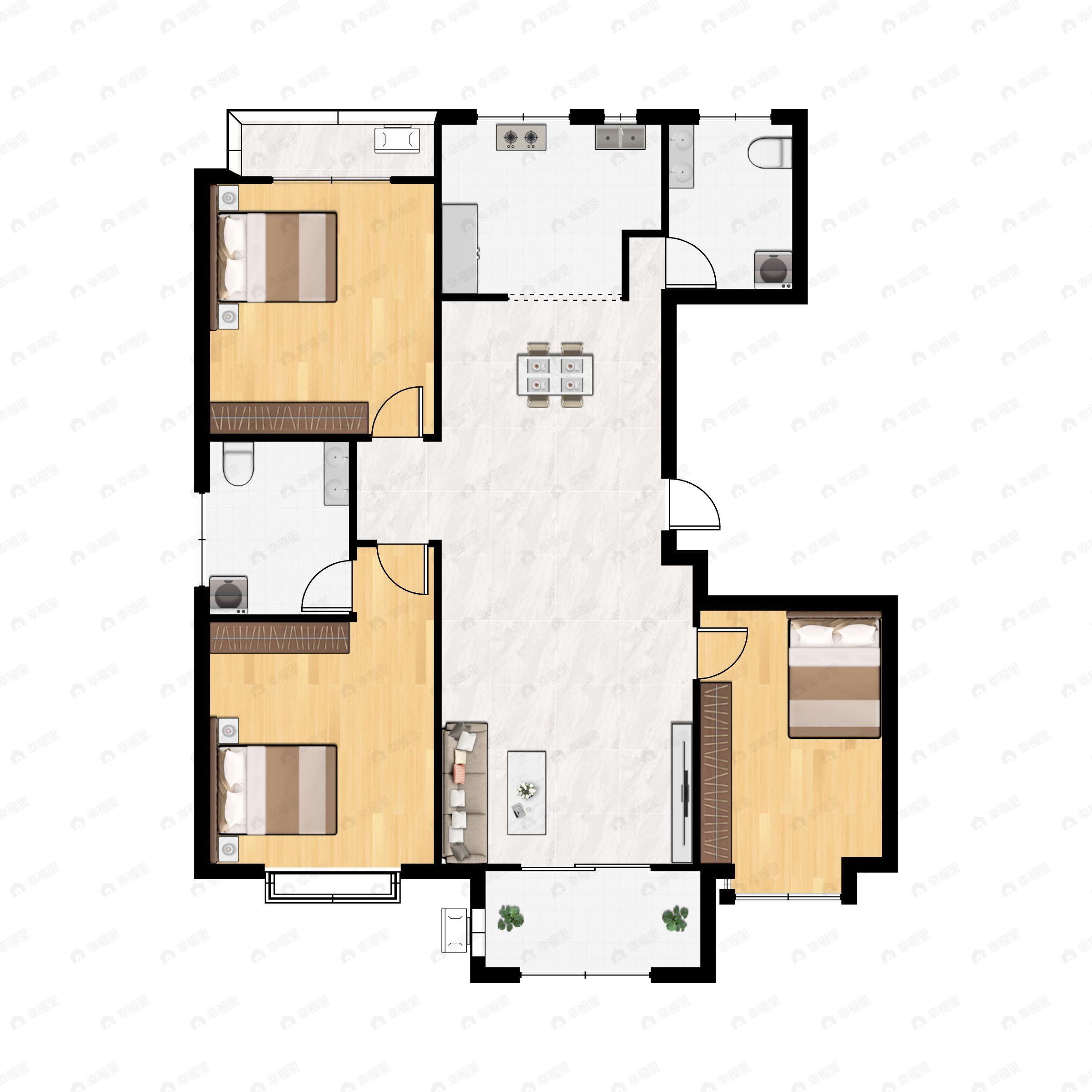 3室2厅2卫建面134平户型图
