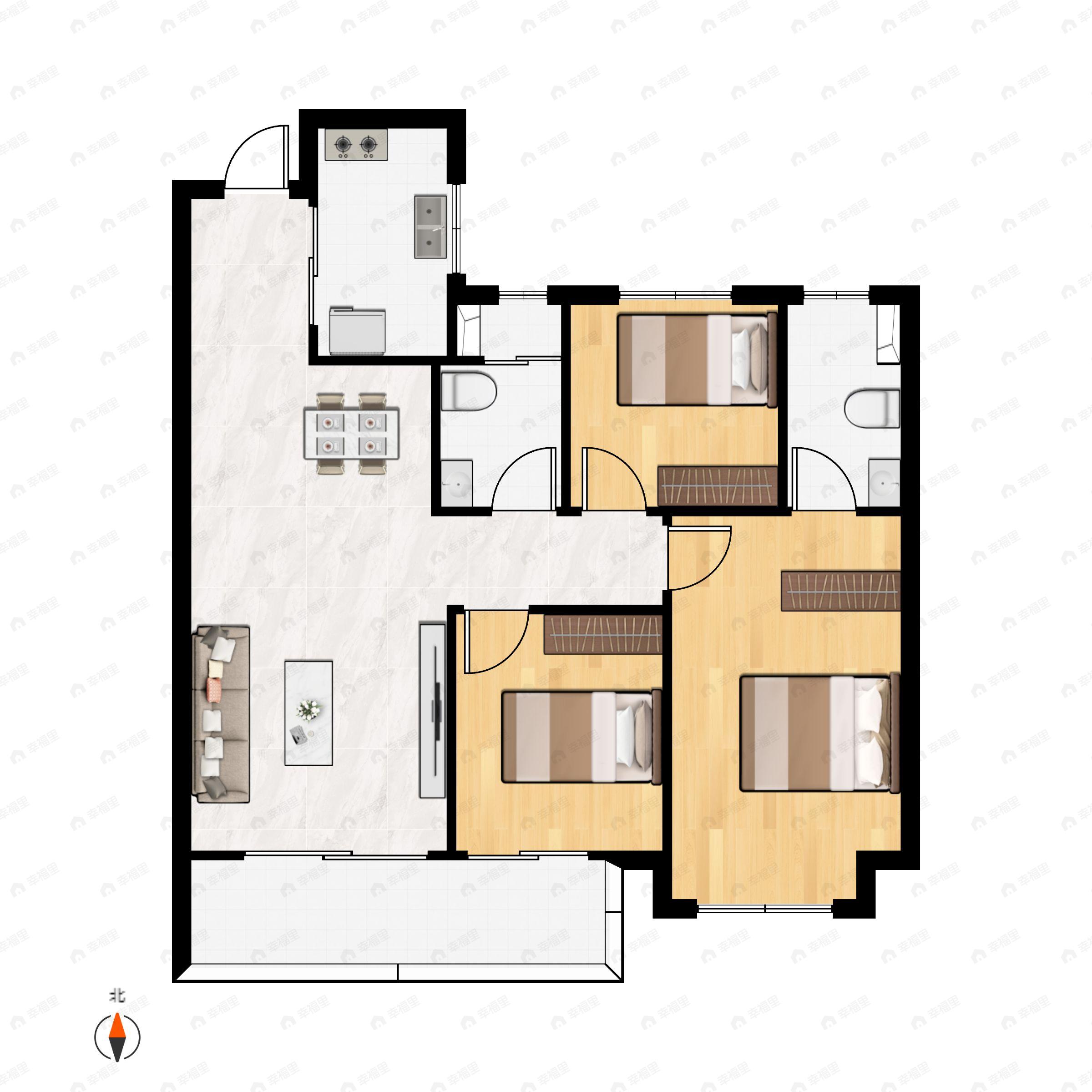 3室2厅2卫建面99平户型图
