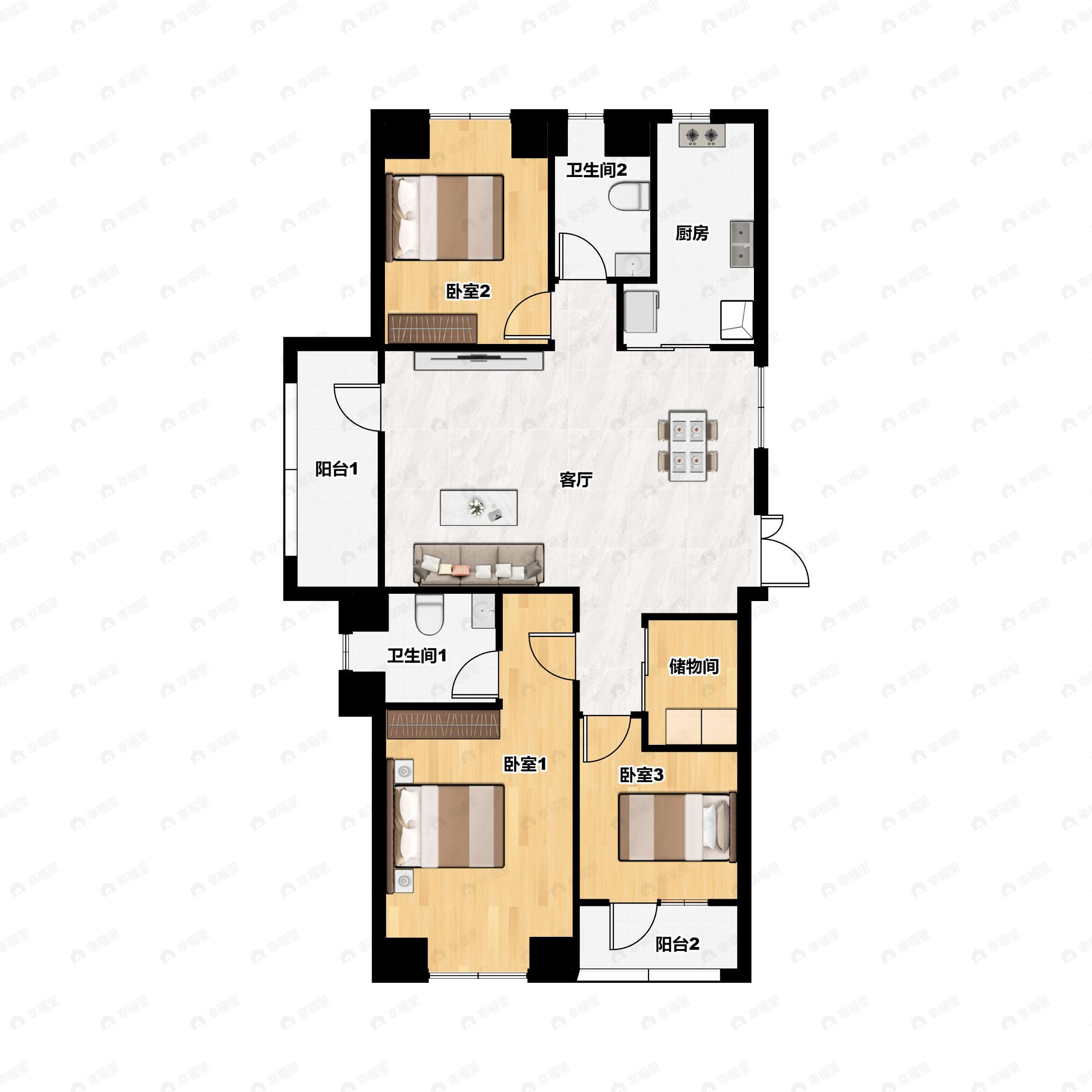 3室2厅2卫建面136平户型图