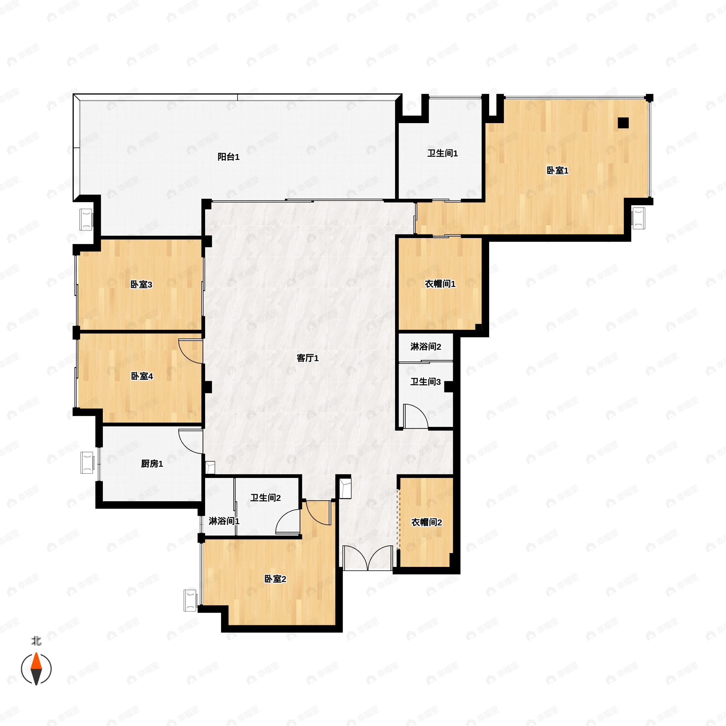4室2厅3卫建面223平南户型图