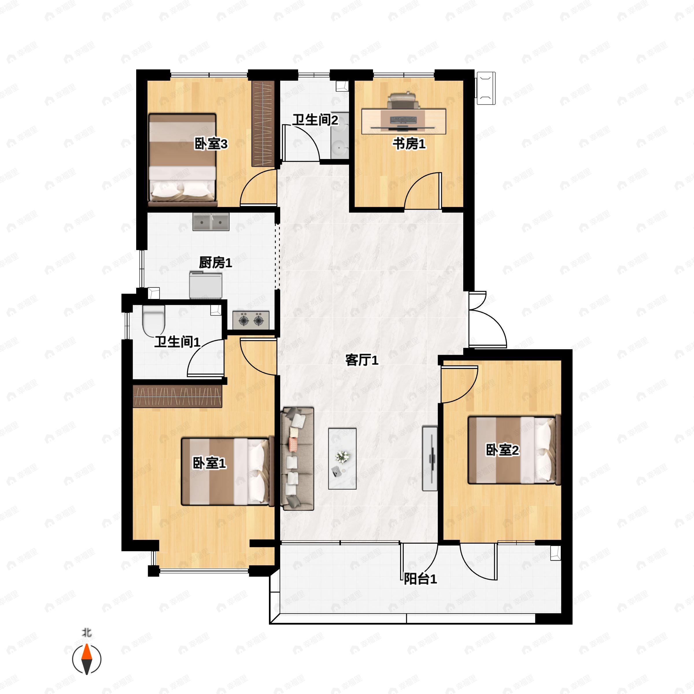 4室2厅2卫建面134平户型图