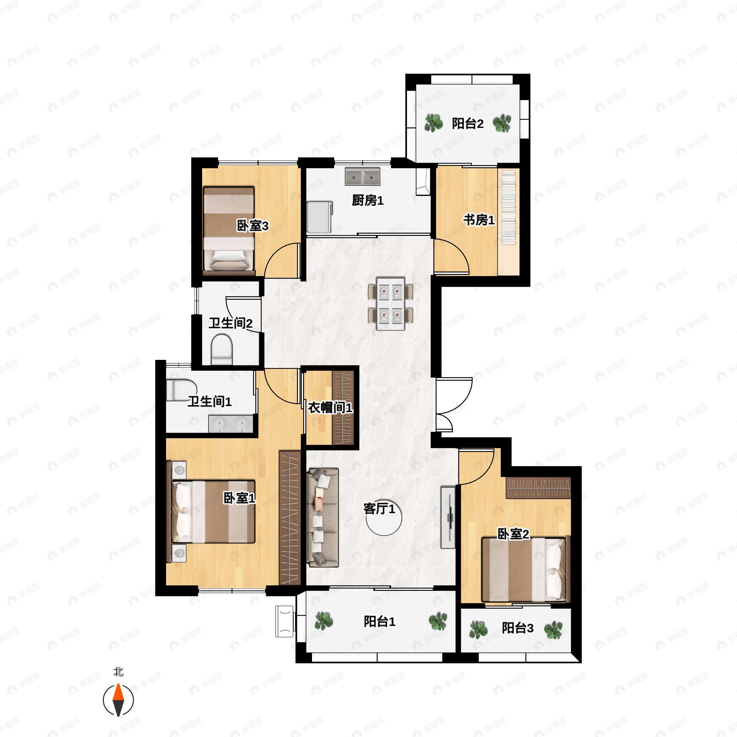 4室2厅2卫建面135平南户型图