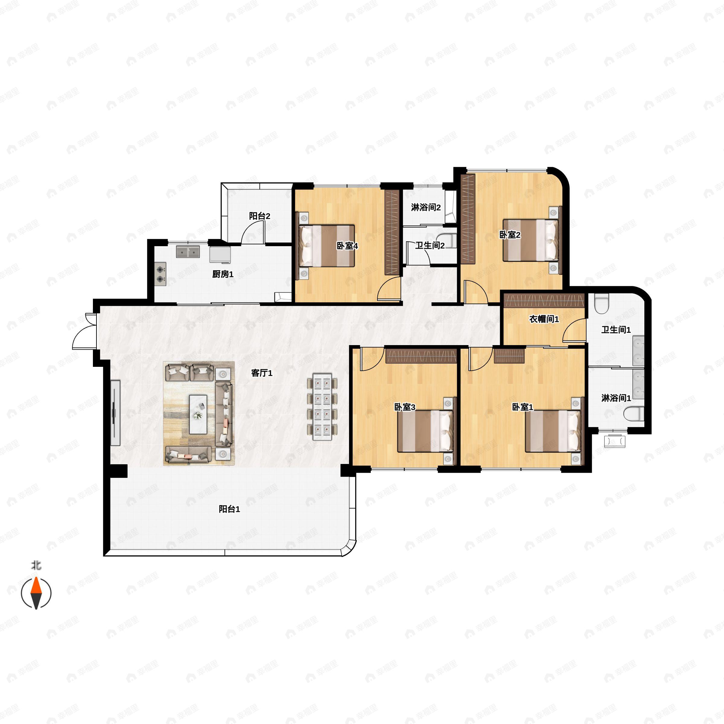 4室2厅2卫建面168平户型图