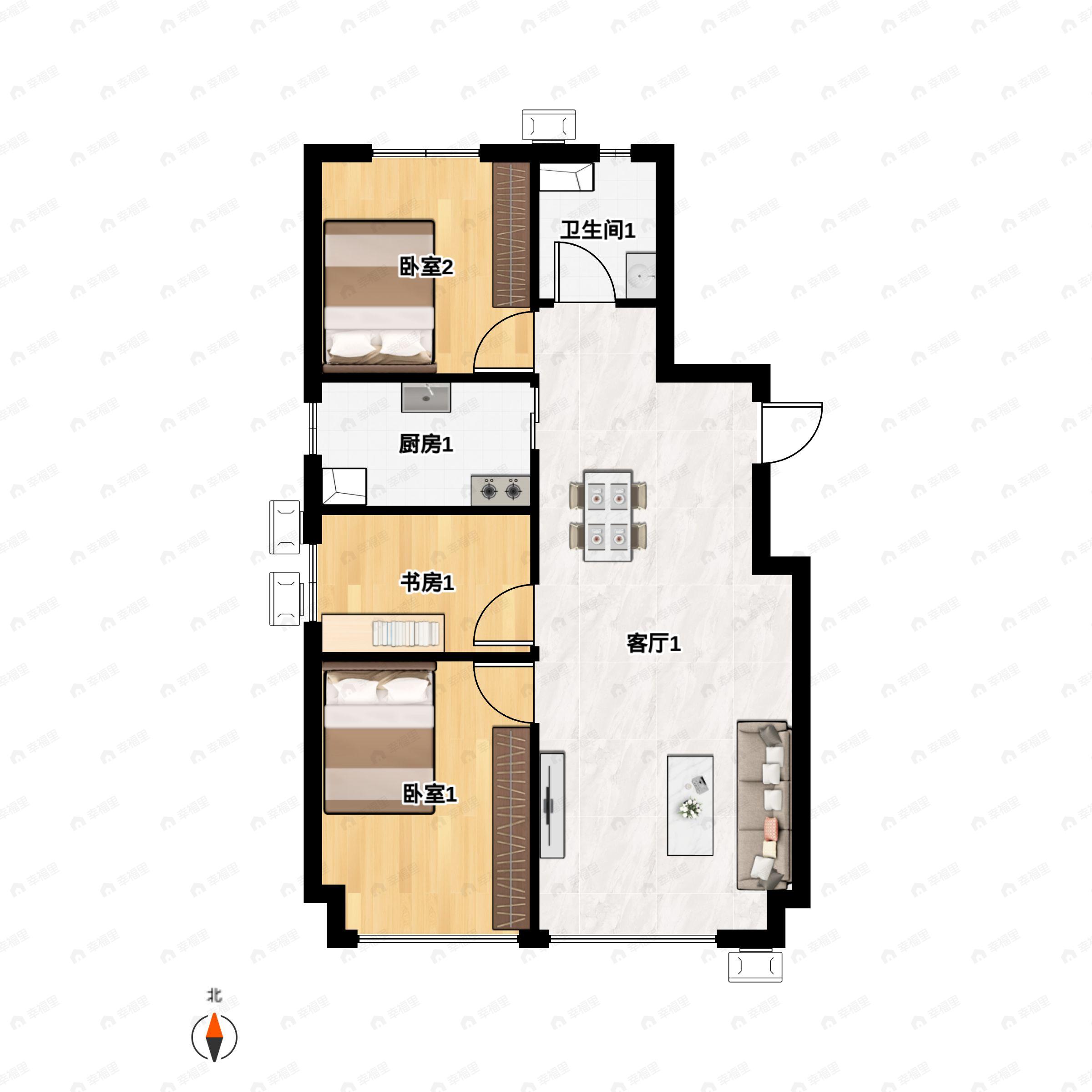 2室2厅1卫建面85平户型图