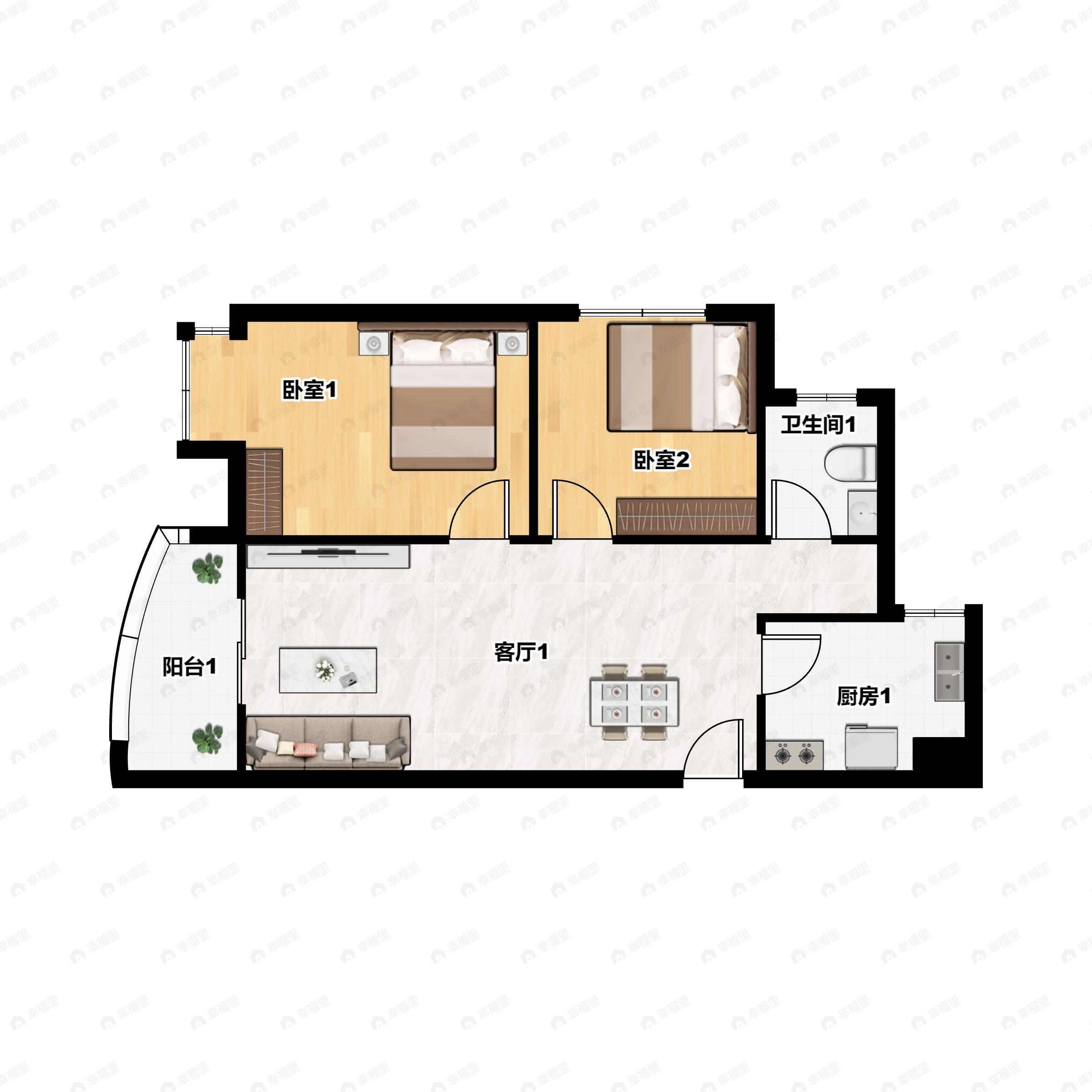 腾威城2室2厅1卫户型图