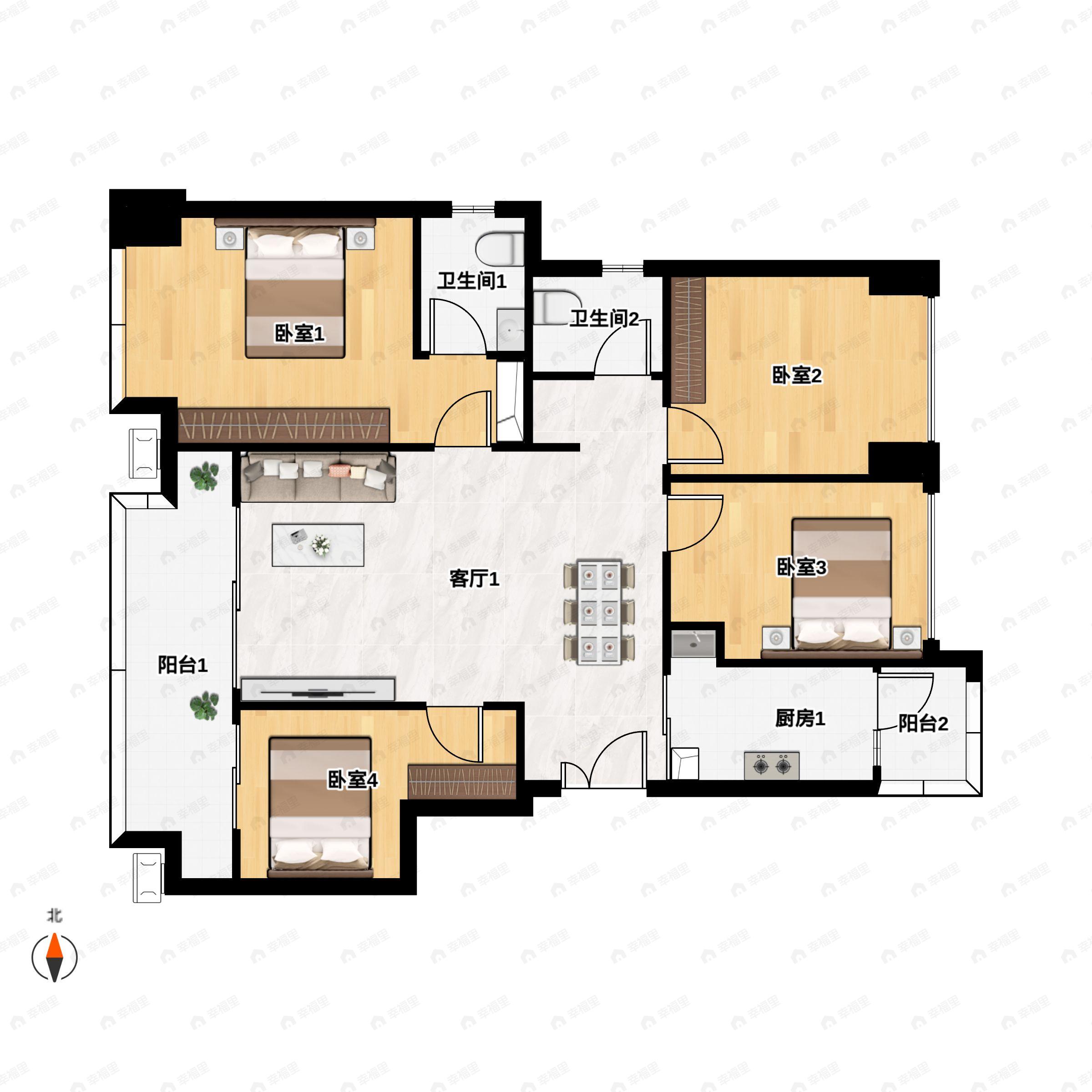 领琇长江4室2厅2卫户型图