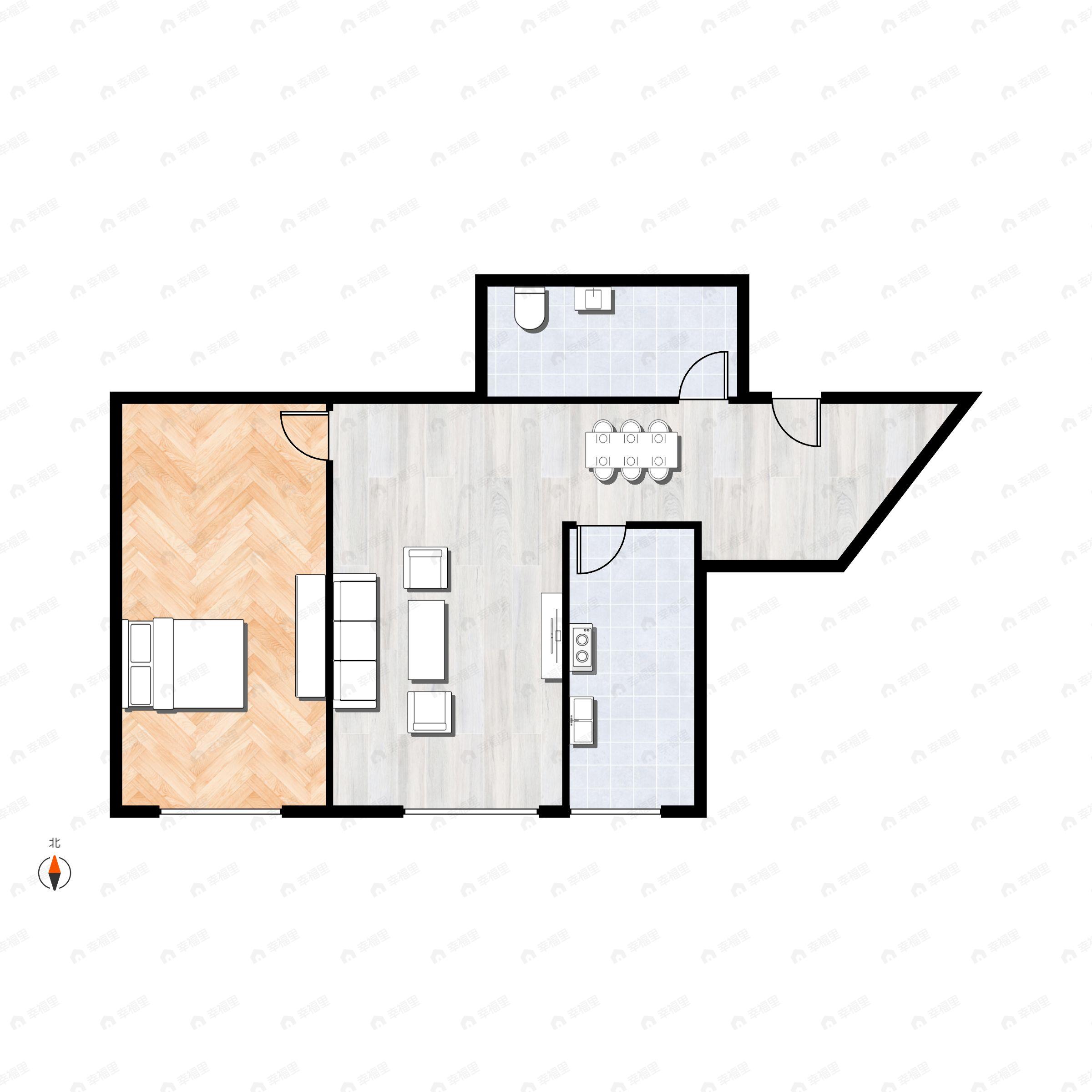 1室1厅1卫建面62平户型图