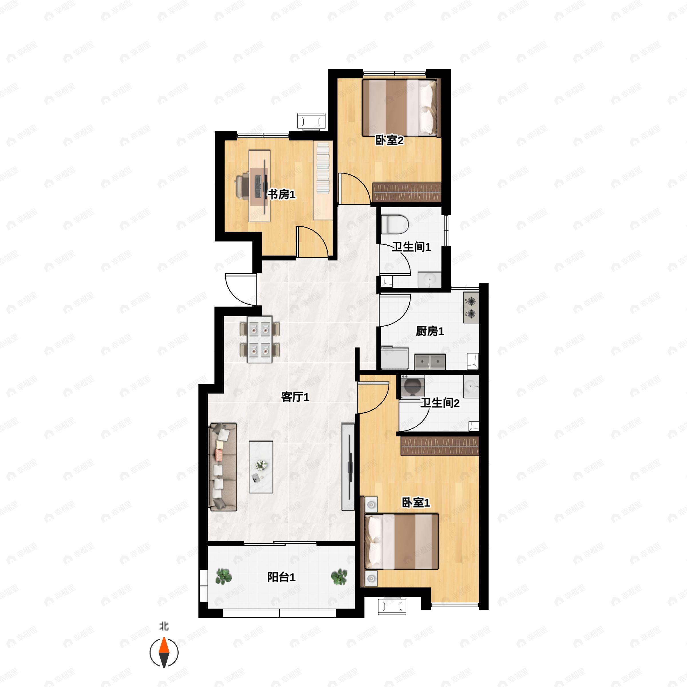 3室2厅2卫建面118平南户型图