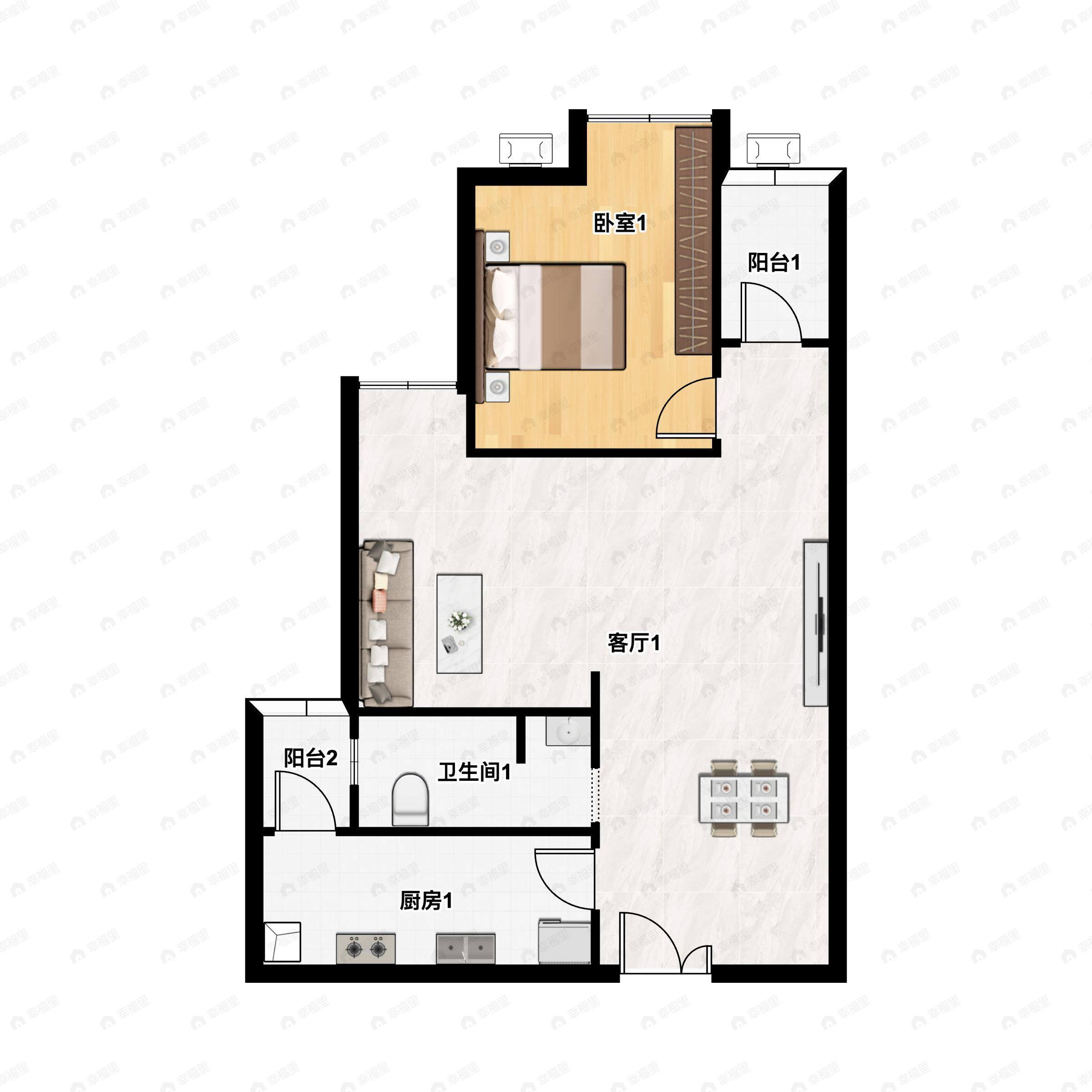 2室2厅1卫建面64平北户型图