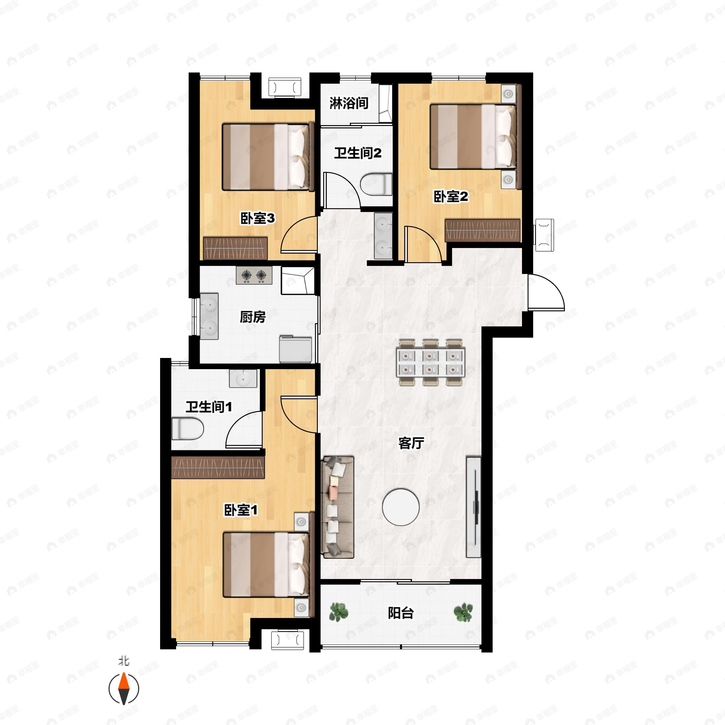 3室2厅2卫建面116平户型图
