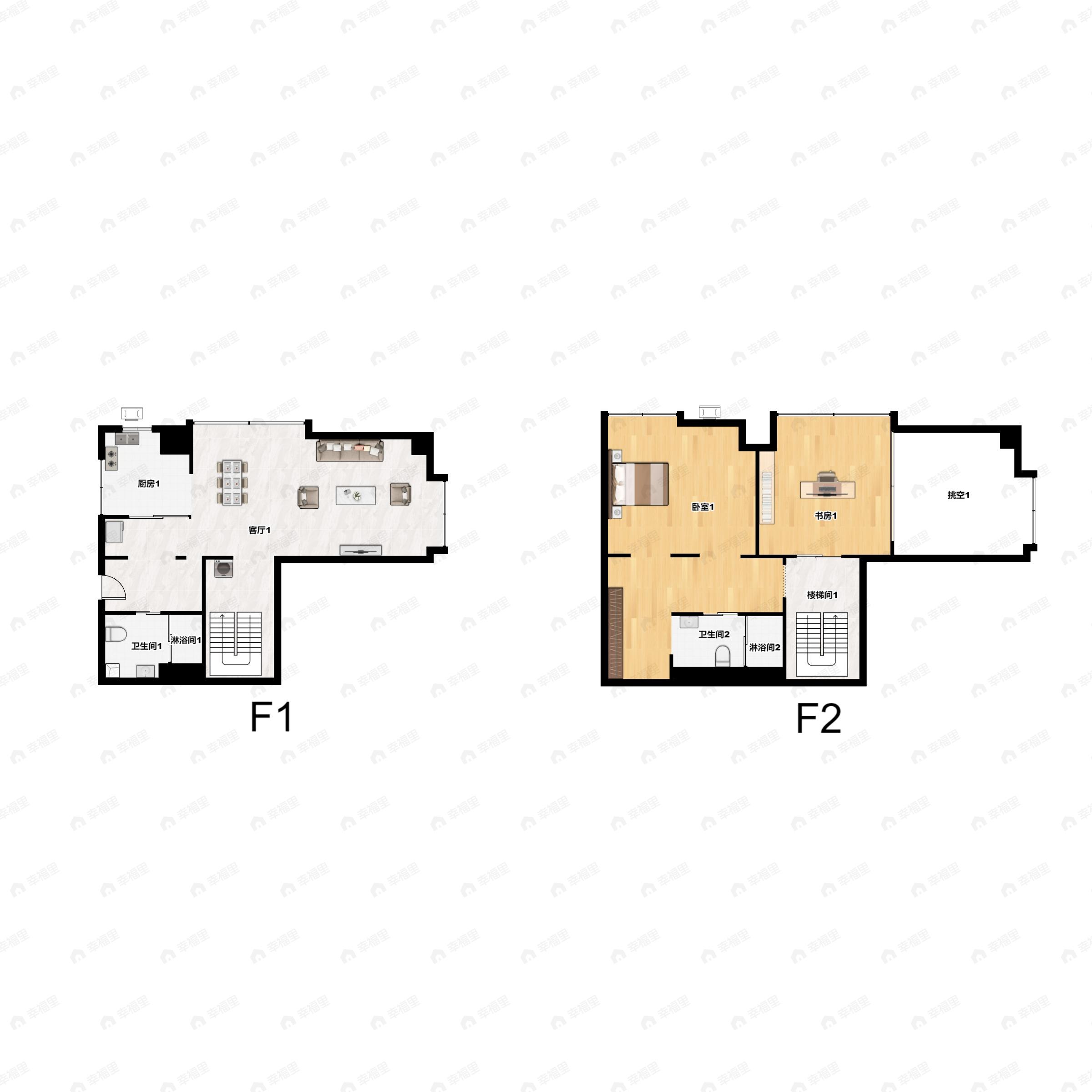 2室2厅2卫建面73平北户型图
