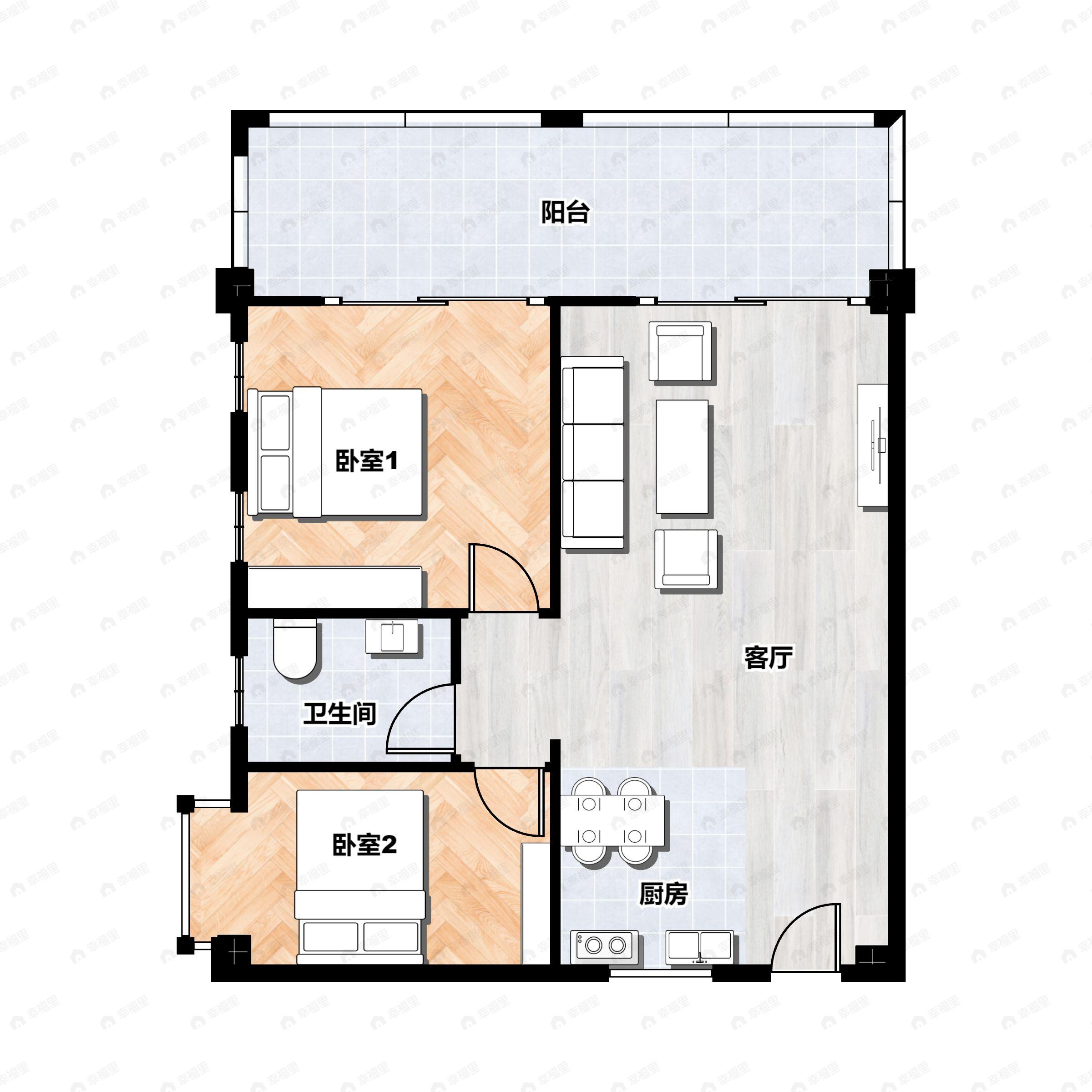 2室2厅1卫建面74平户型图