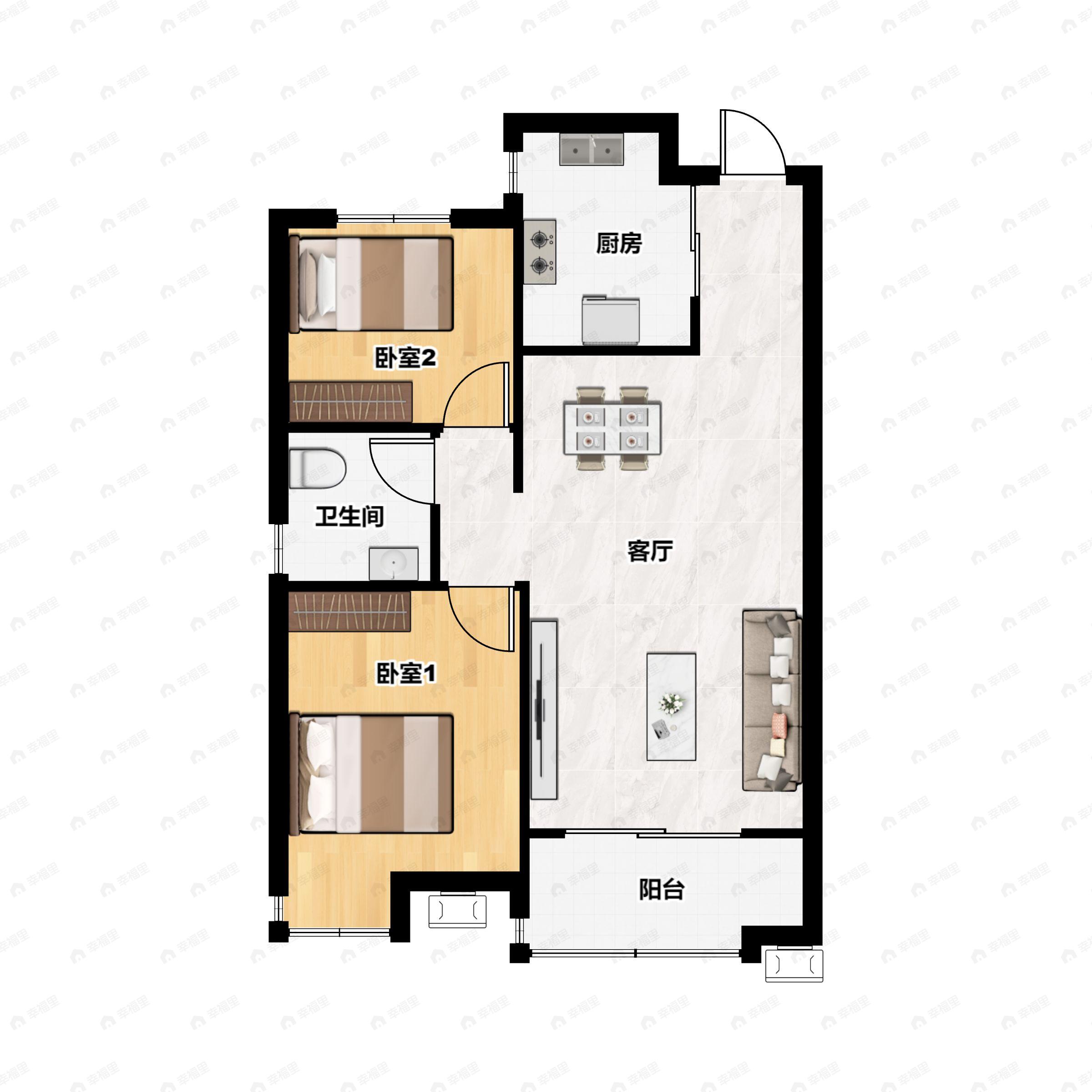 2室2厅1卫建面81平户型图
