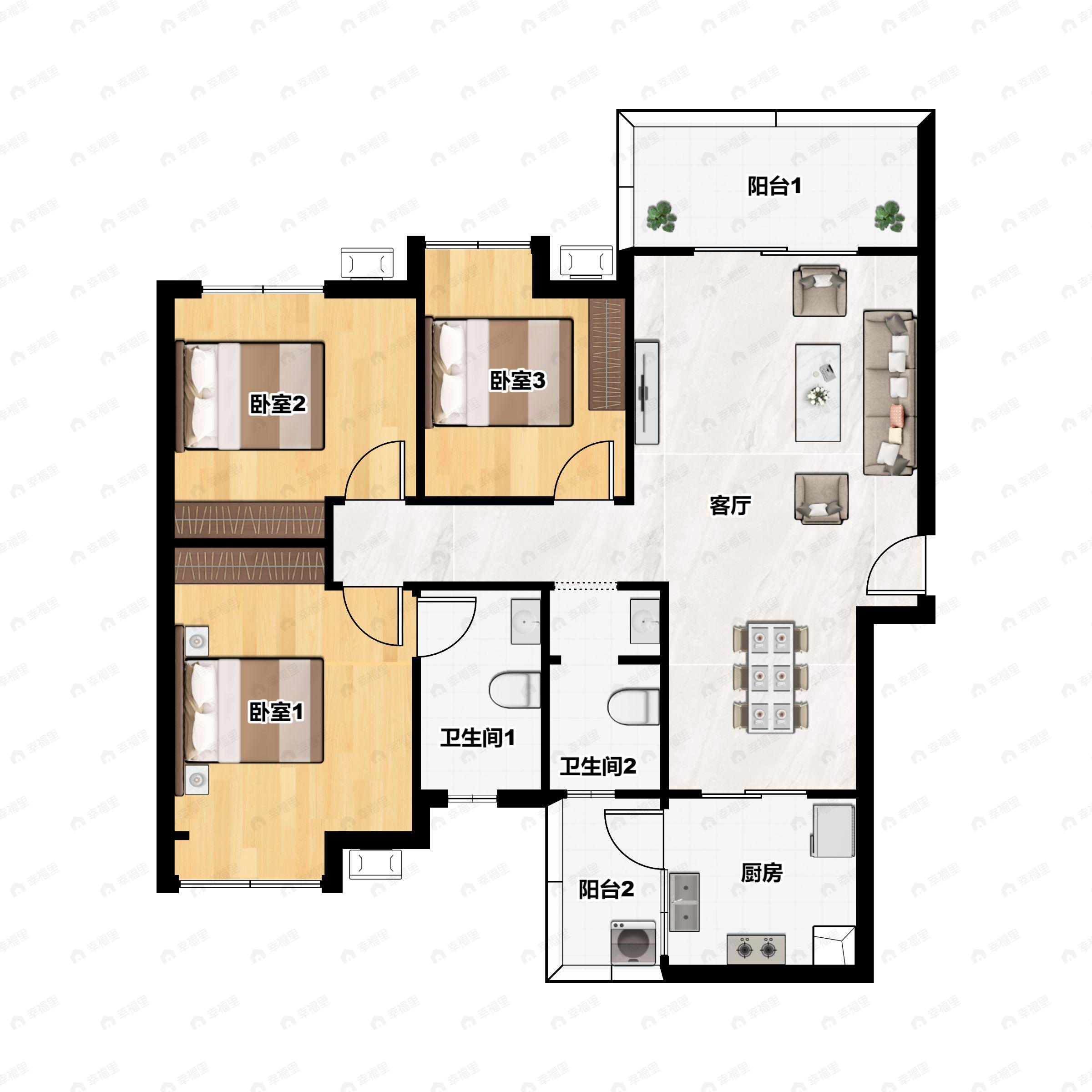 3室2厅2卫建面115平北户型图