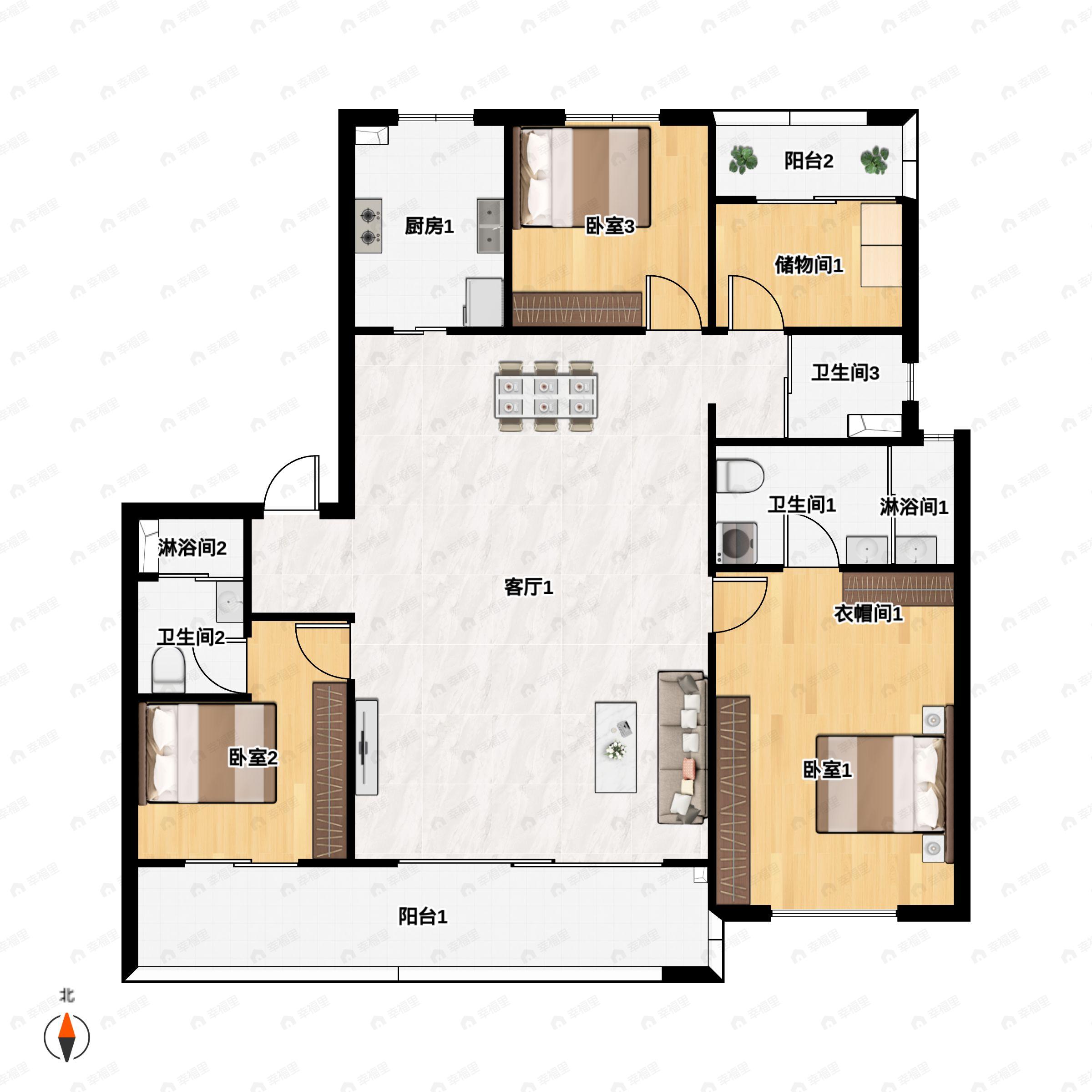 4室2厅3卫建面166平户型图