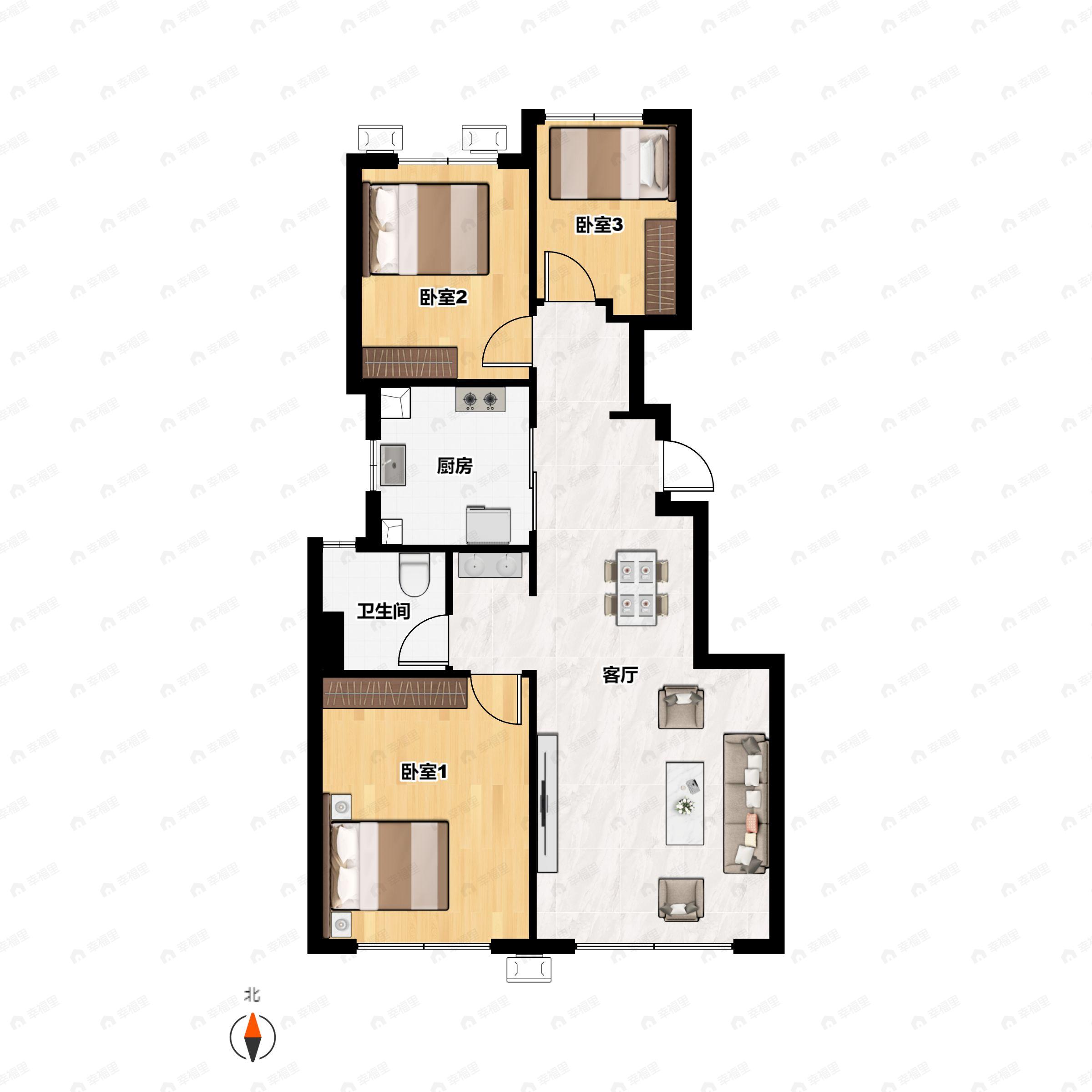 北京建工揽星宸3室2厅1卫户型图