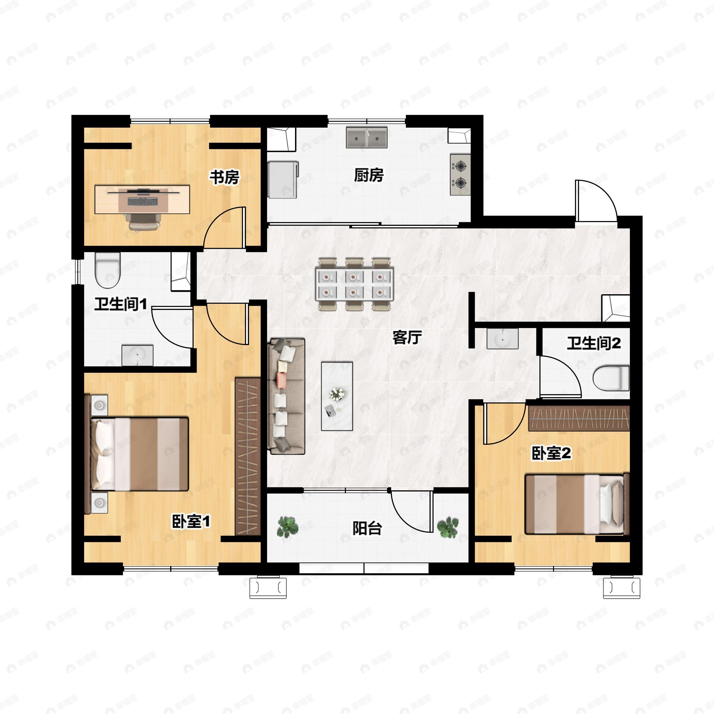 3室2厅2卫建面118平户型图