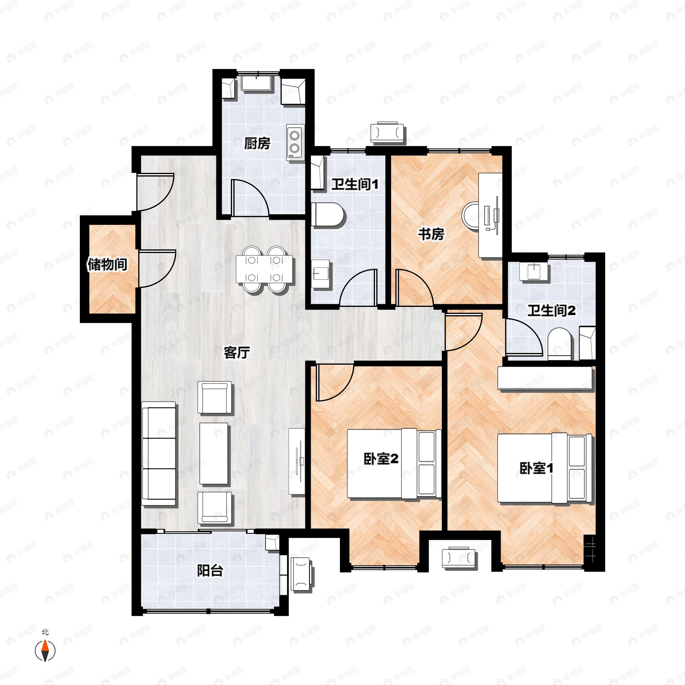 3室2厅2卫建面109平户型图
