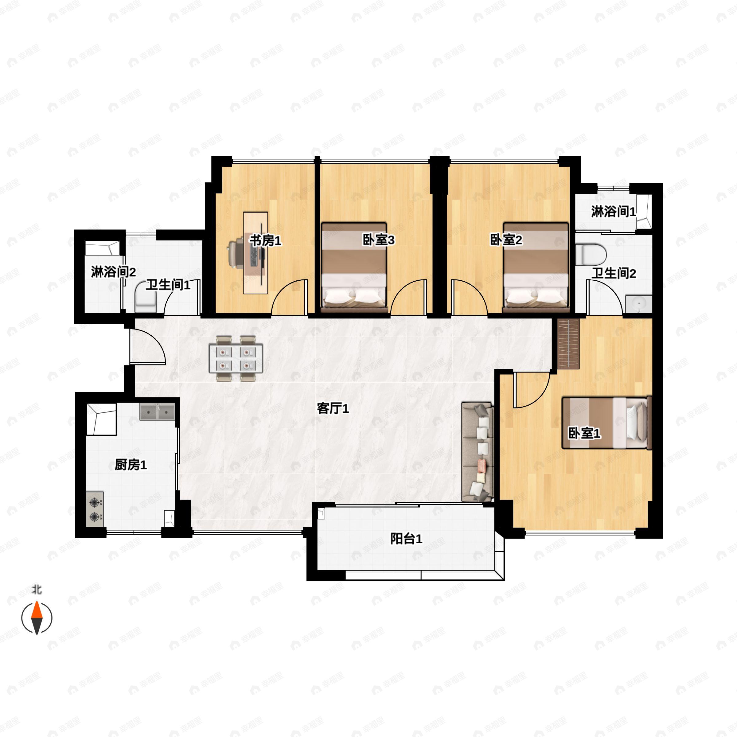 4室2厅2卫建面120平户型图