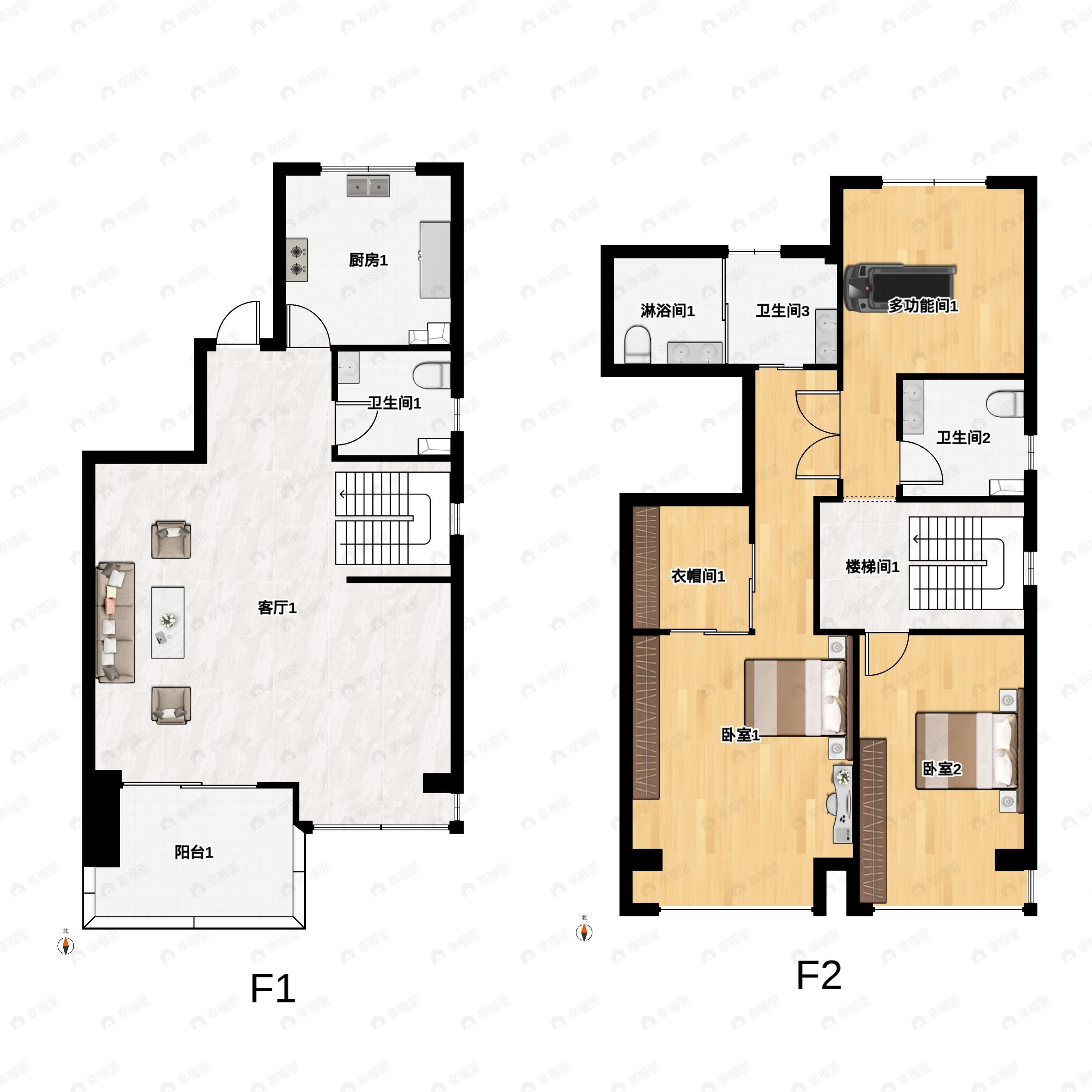 3室2厅3卫建面135平北|南户型图