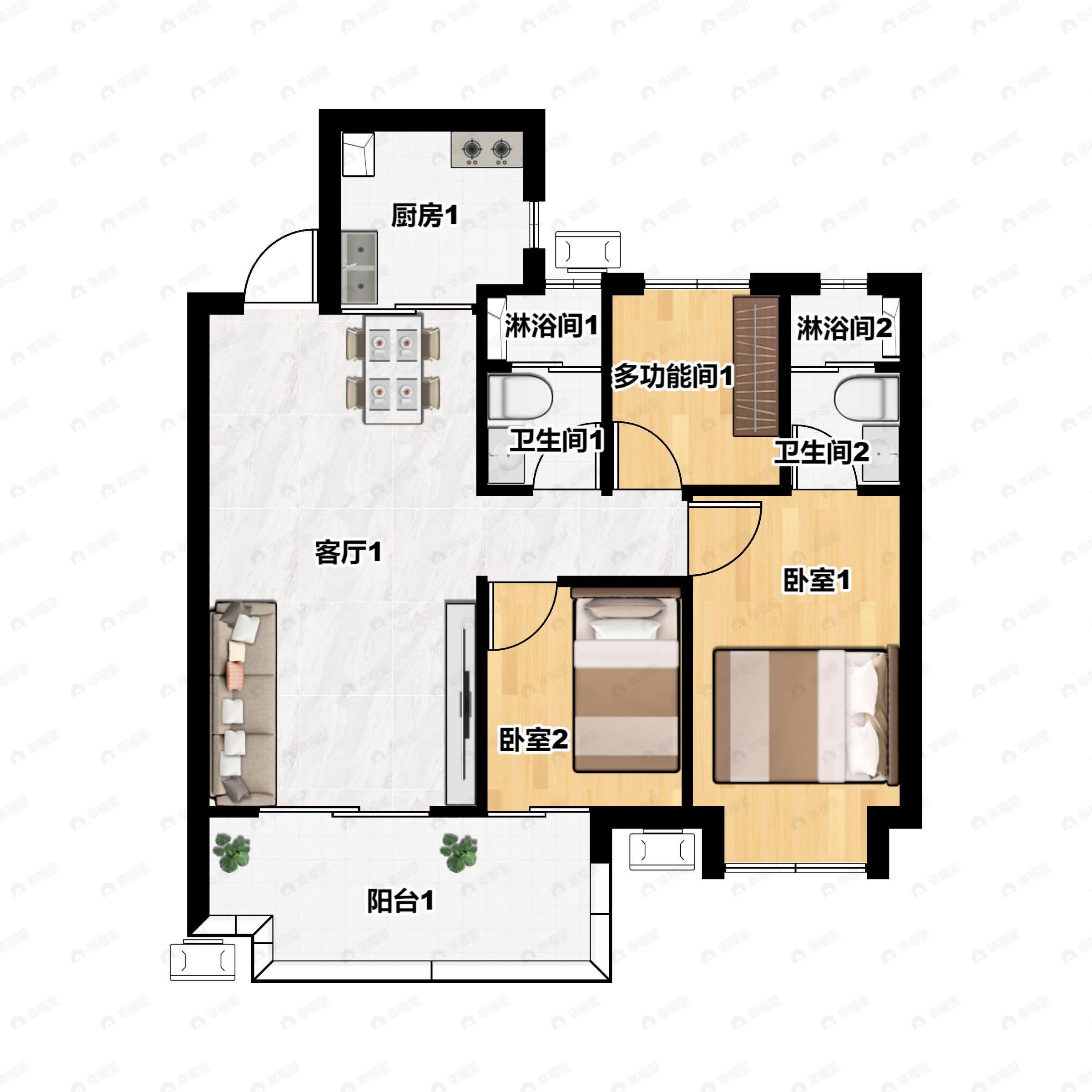 保利和光3室2厅2卫户型图
