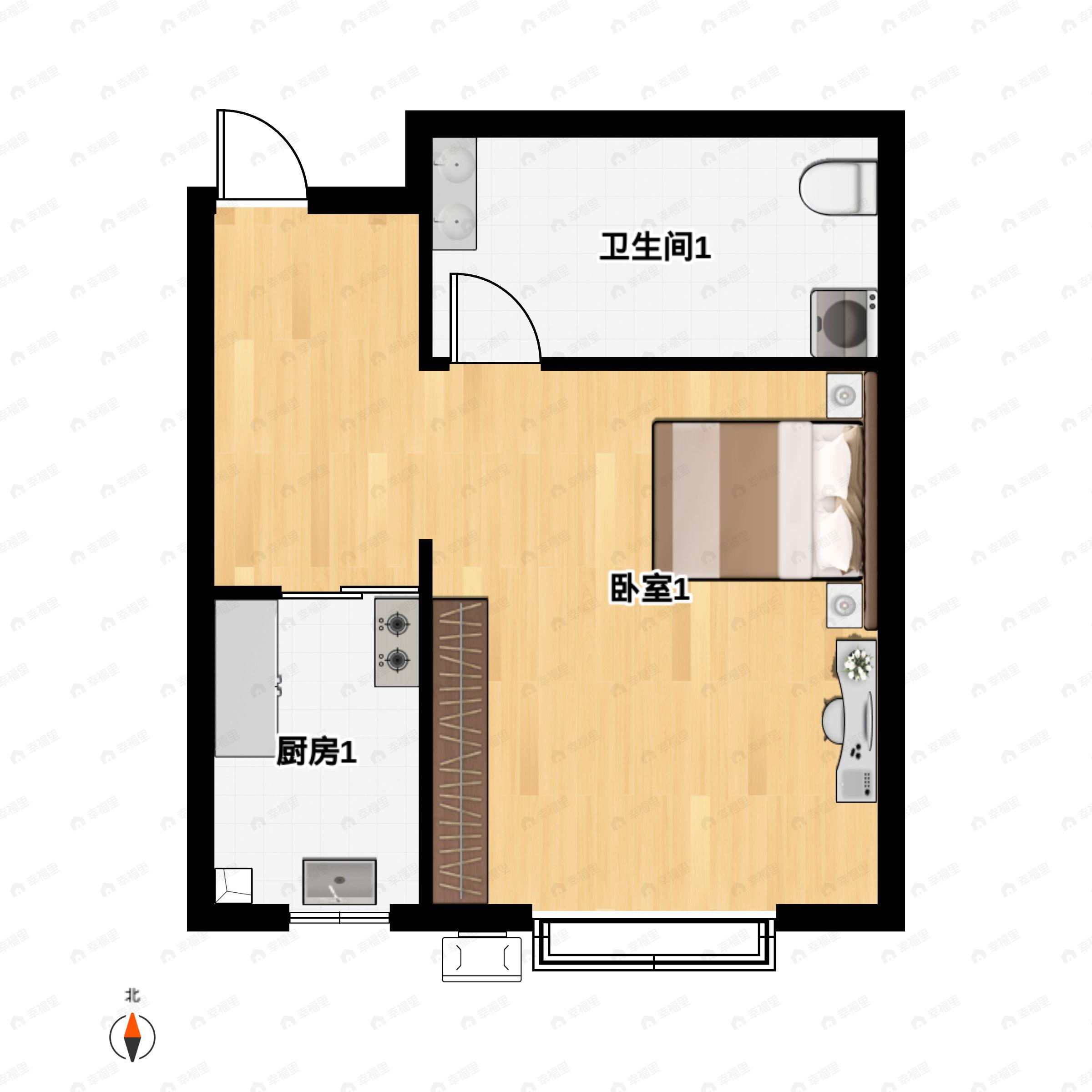 翠湖院子1室1厅1卫户型图