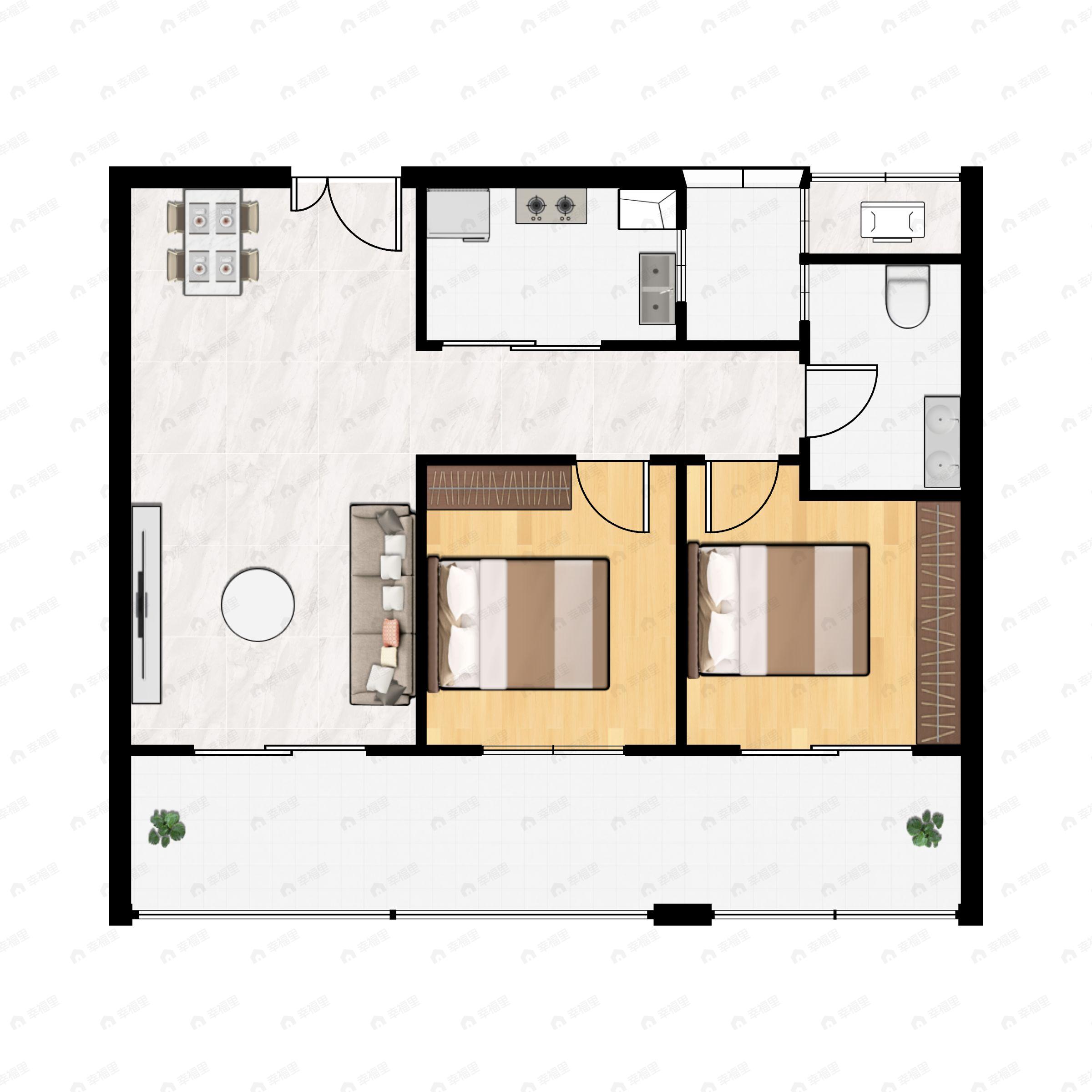2室2厅1卫建面77平户型图