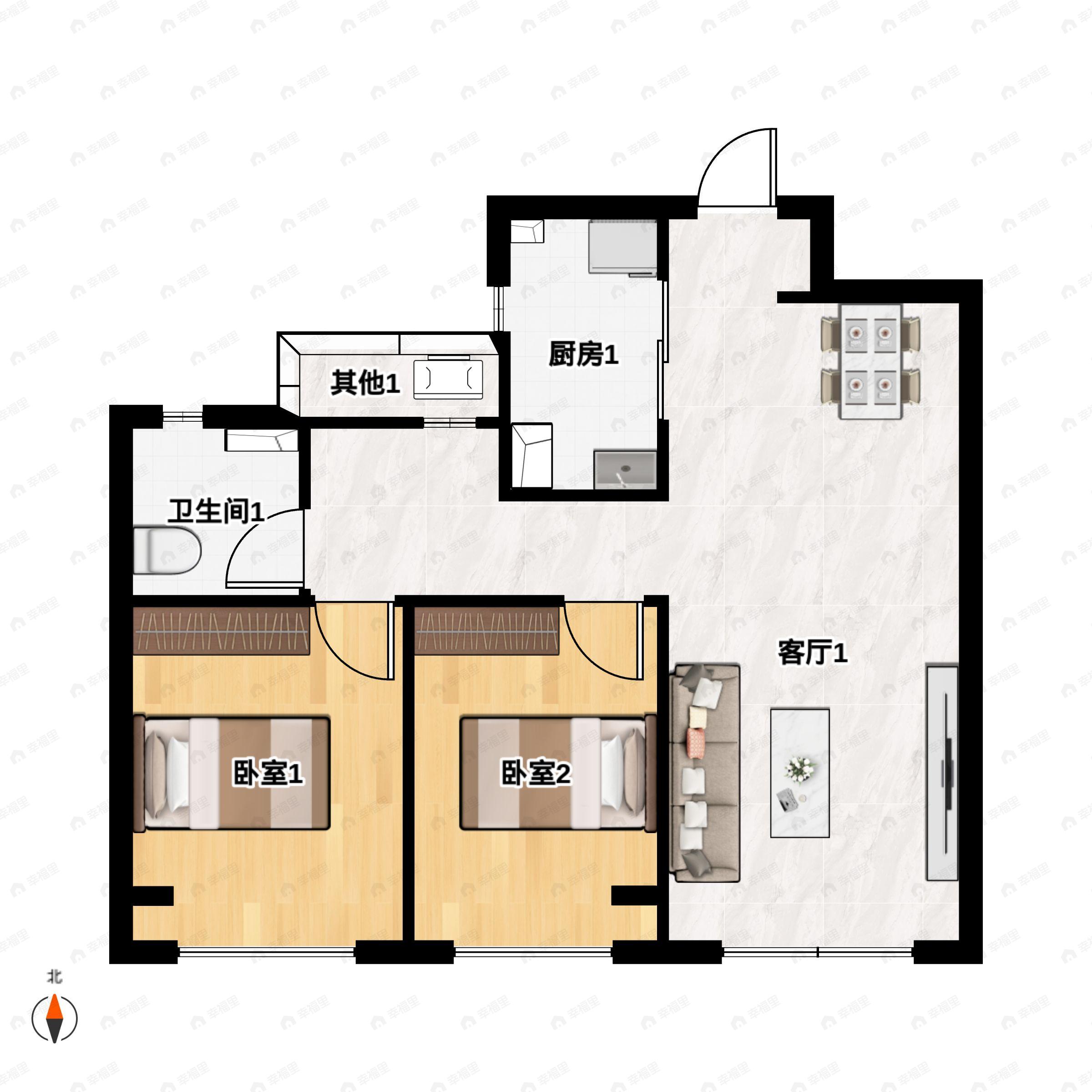 2室2厅1卫建面95平户型图