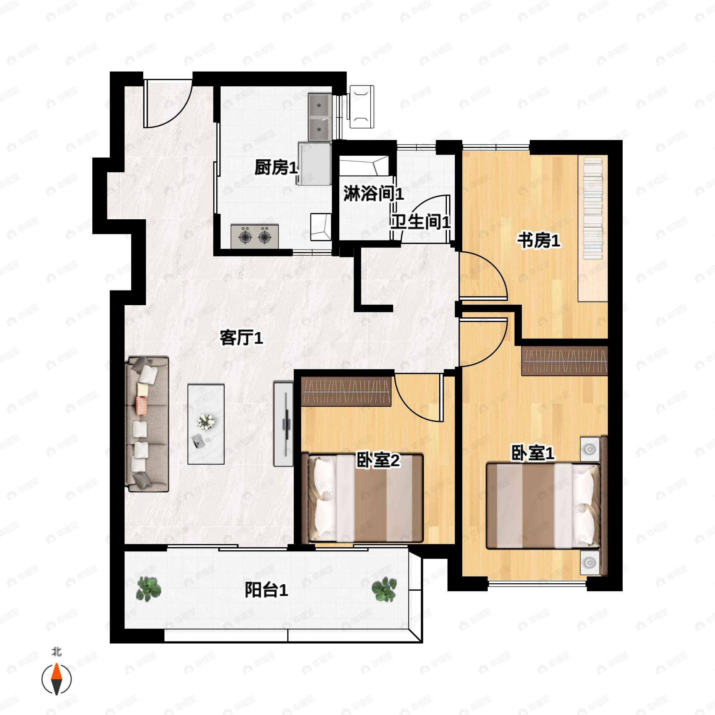 3室2厅1卫建面92平户型图