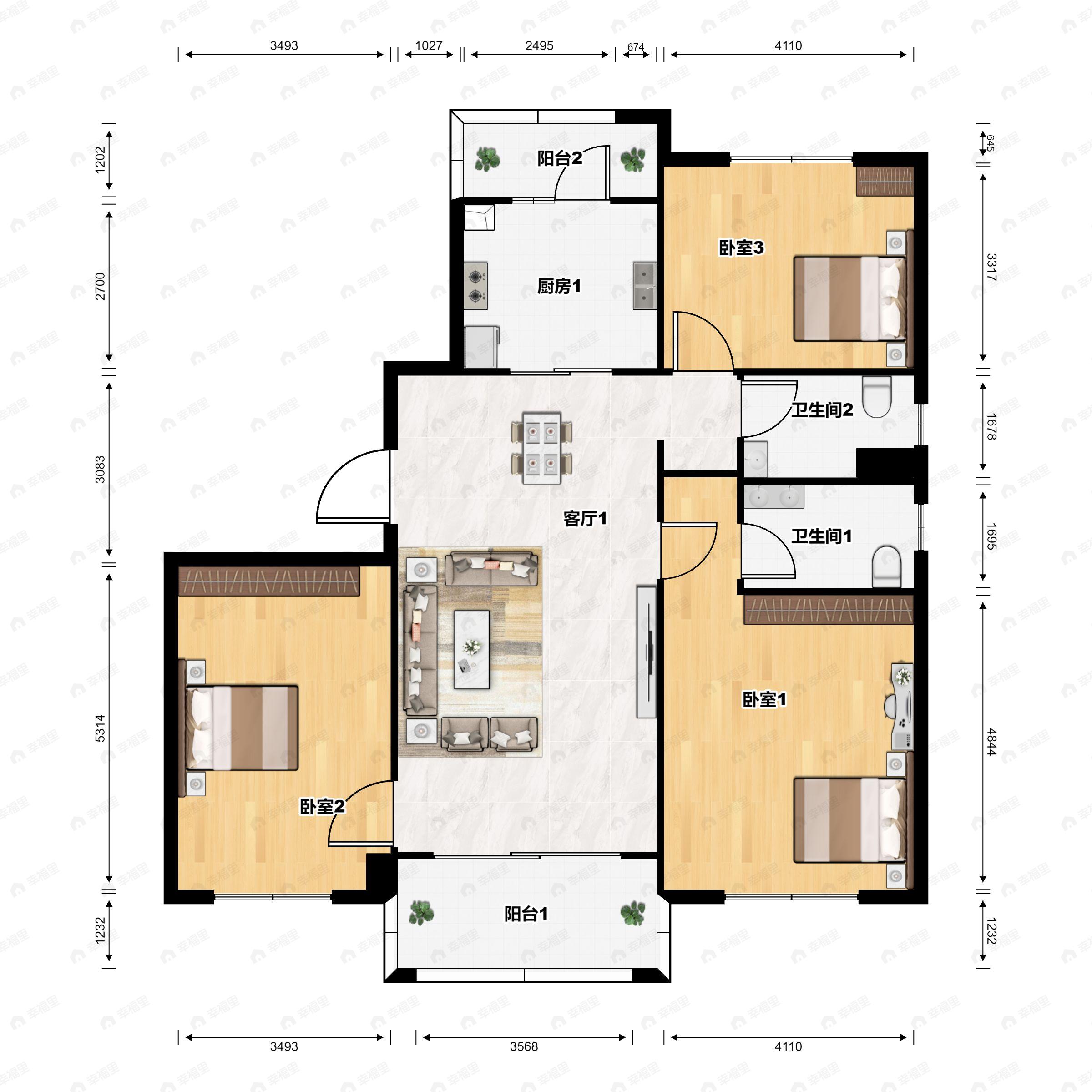 碧桂园西南上城3室3厅2卫户型图