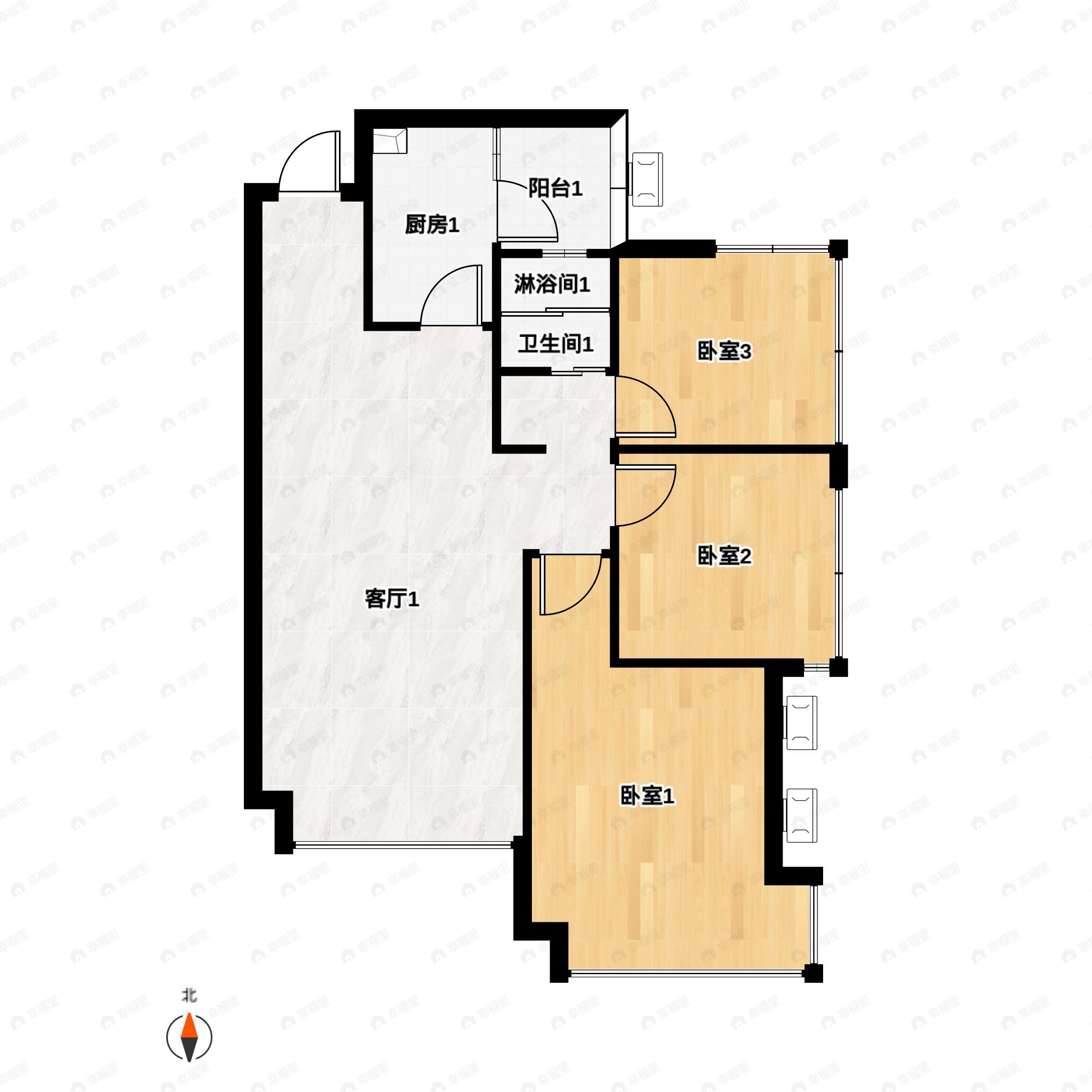 3室2厅1卫建面85平户型图