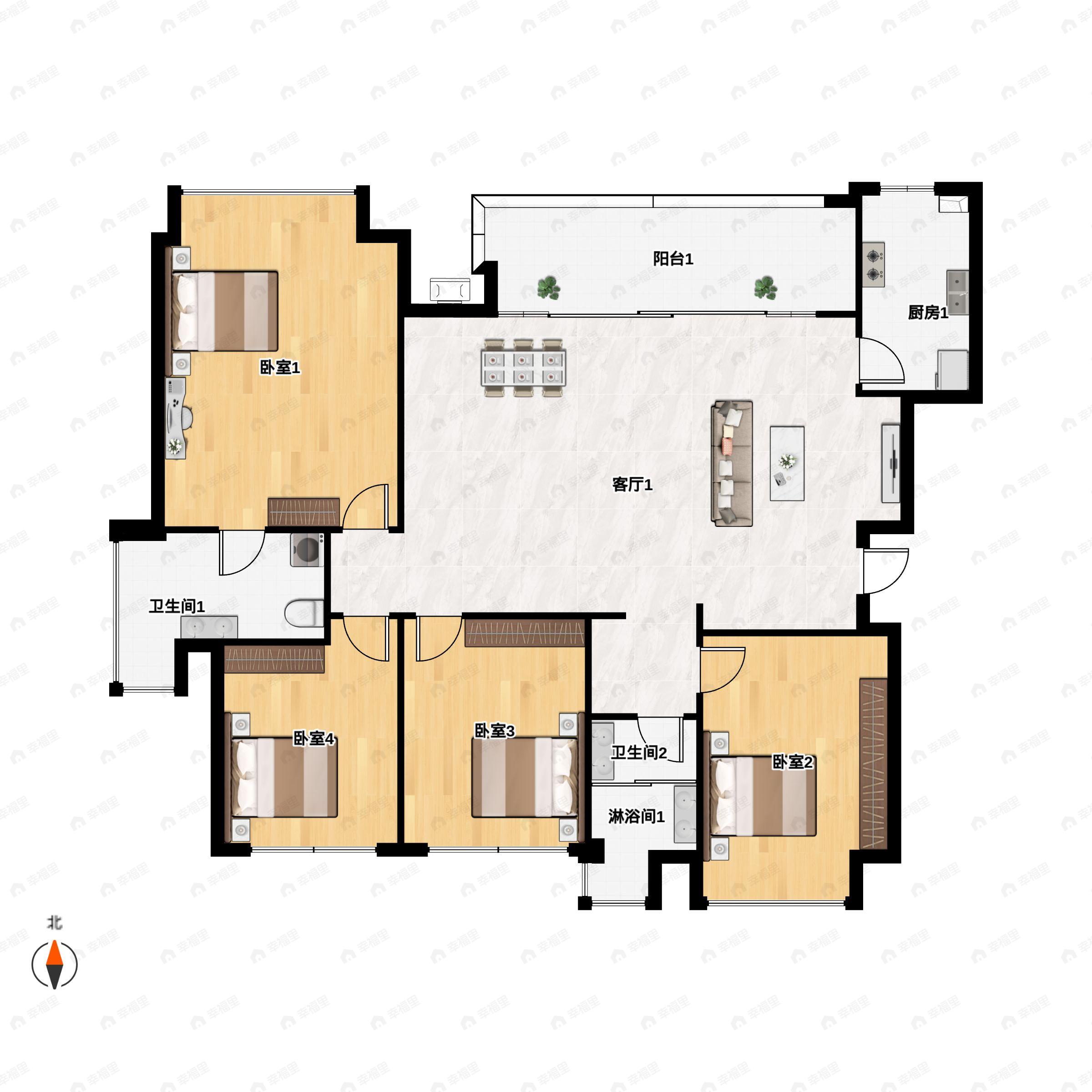 4室2厅2卫建面129平户型图