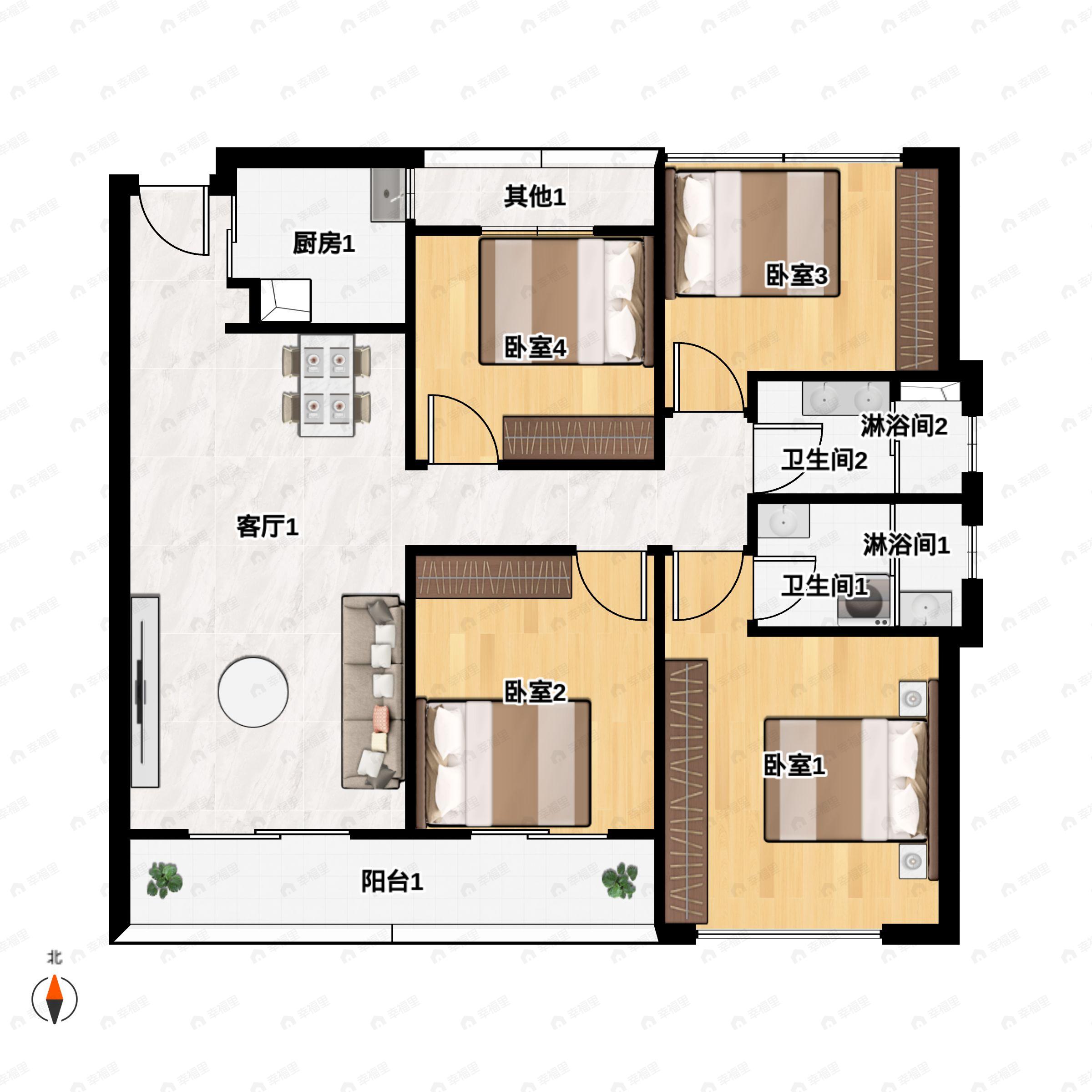 4室2厅2卫建面115平户型图
