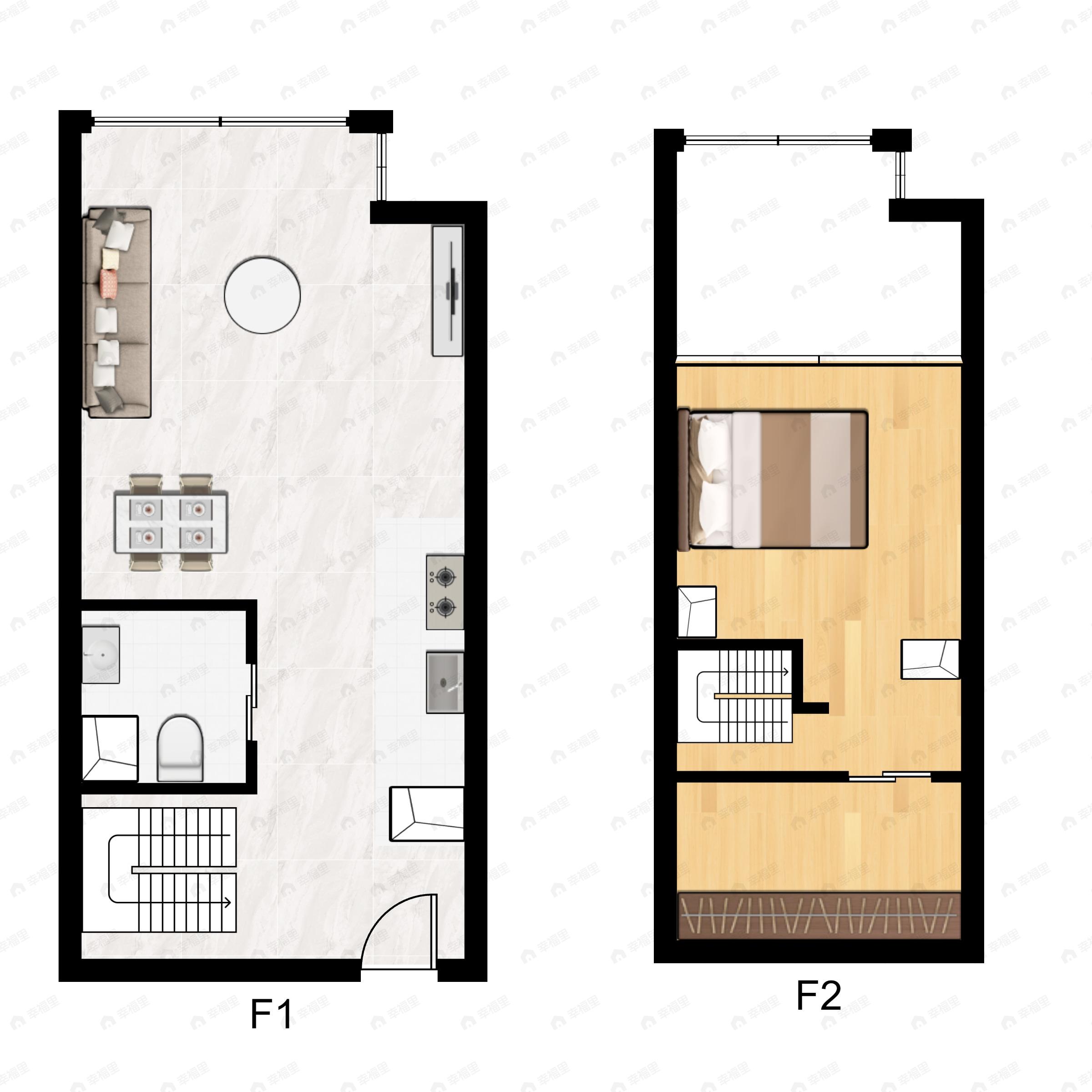 1室1厅1卫建面38m²北户型图
