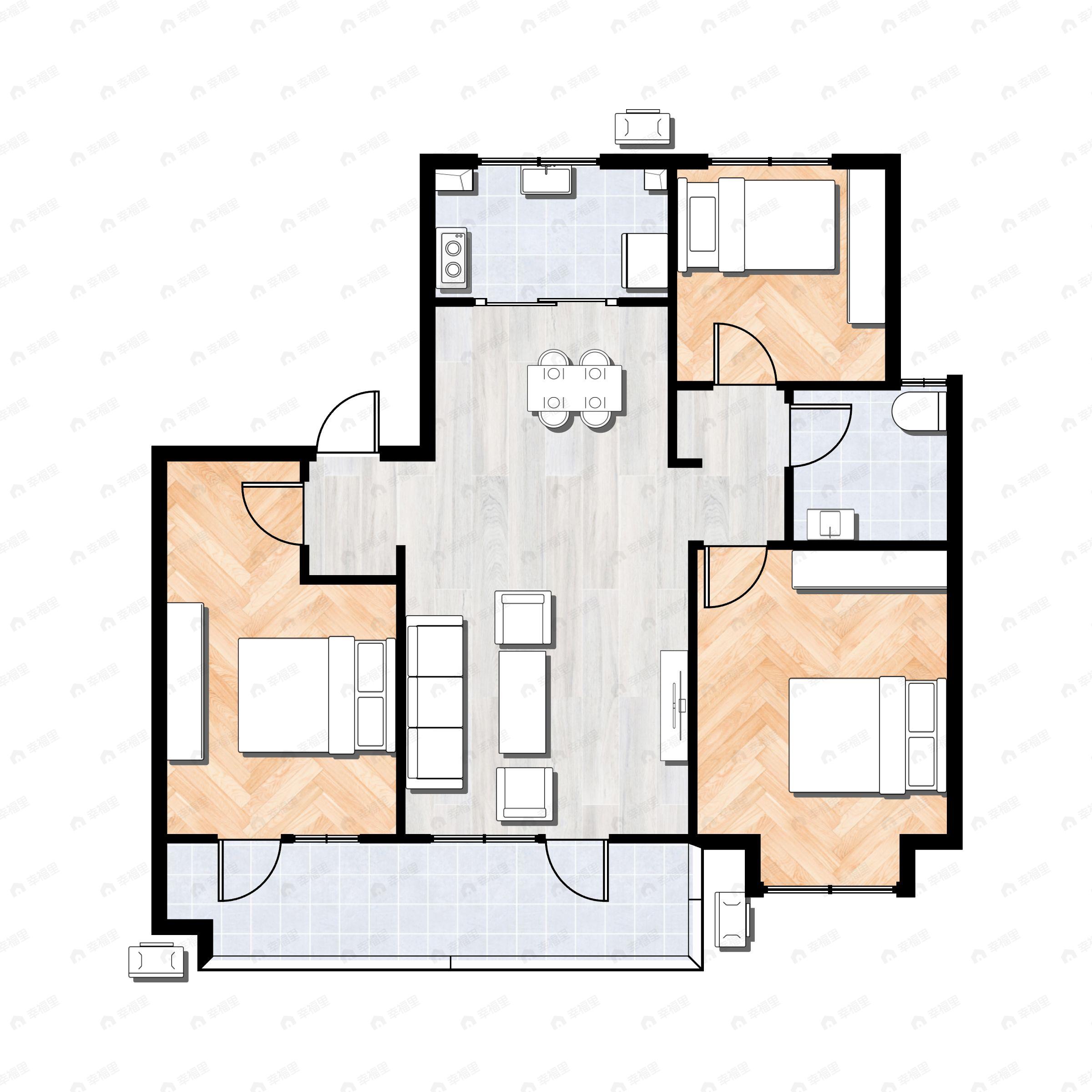 3室2厅1卫建面110平户型图