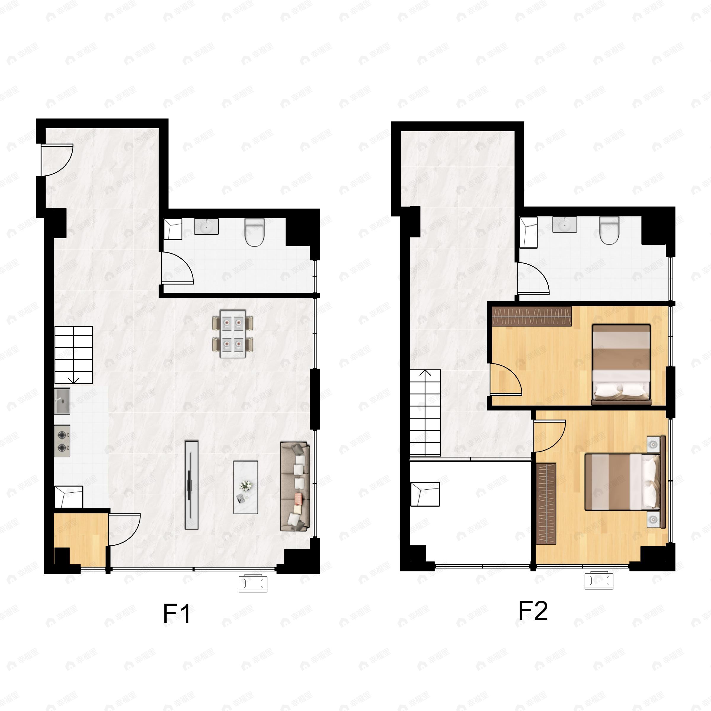 2室1厅2卫建面50平东北|南户型图