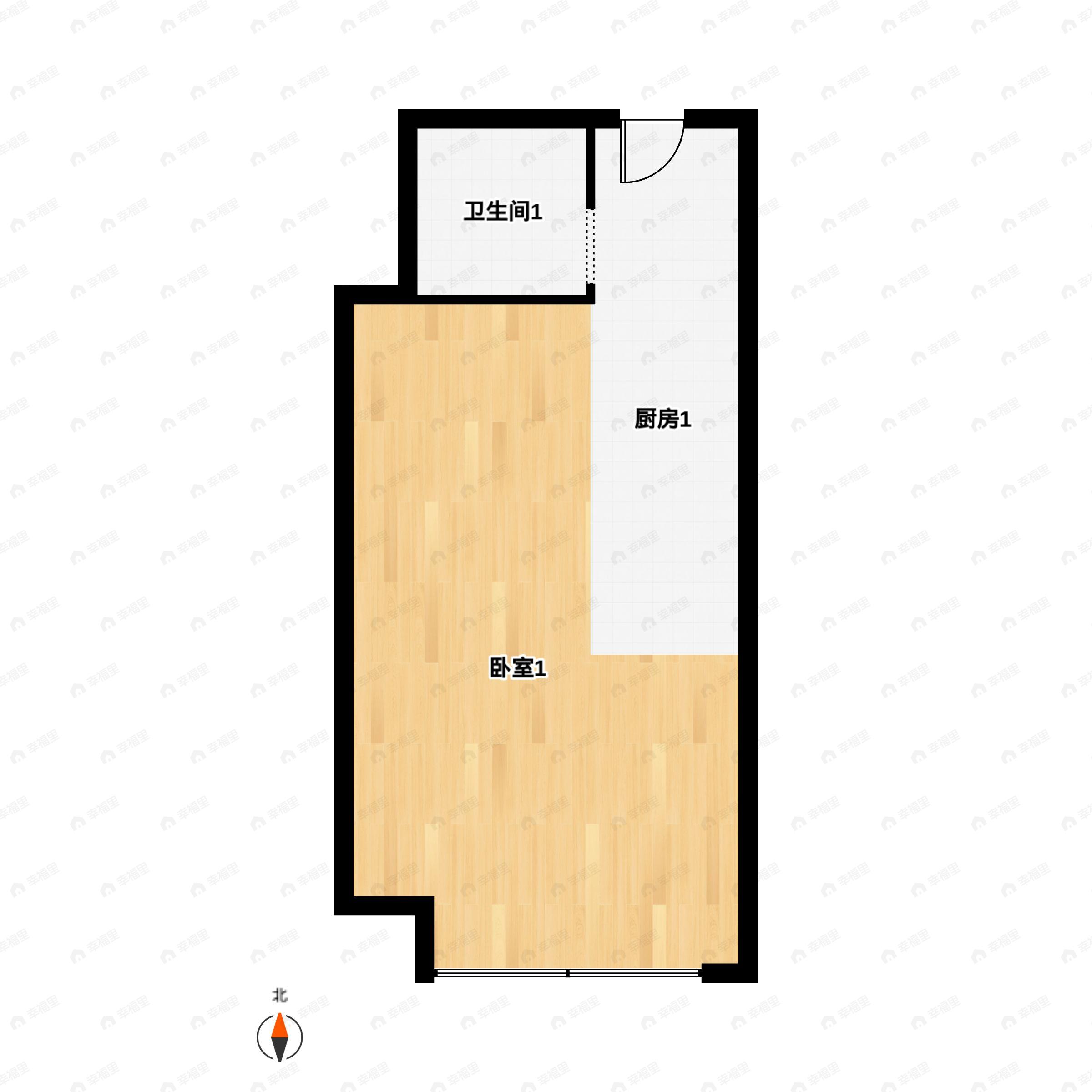 1室1厅1卫建面43平南户型图